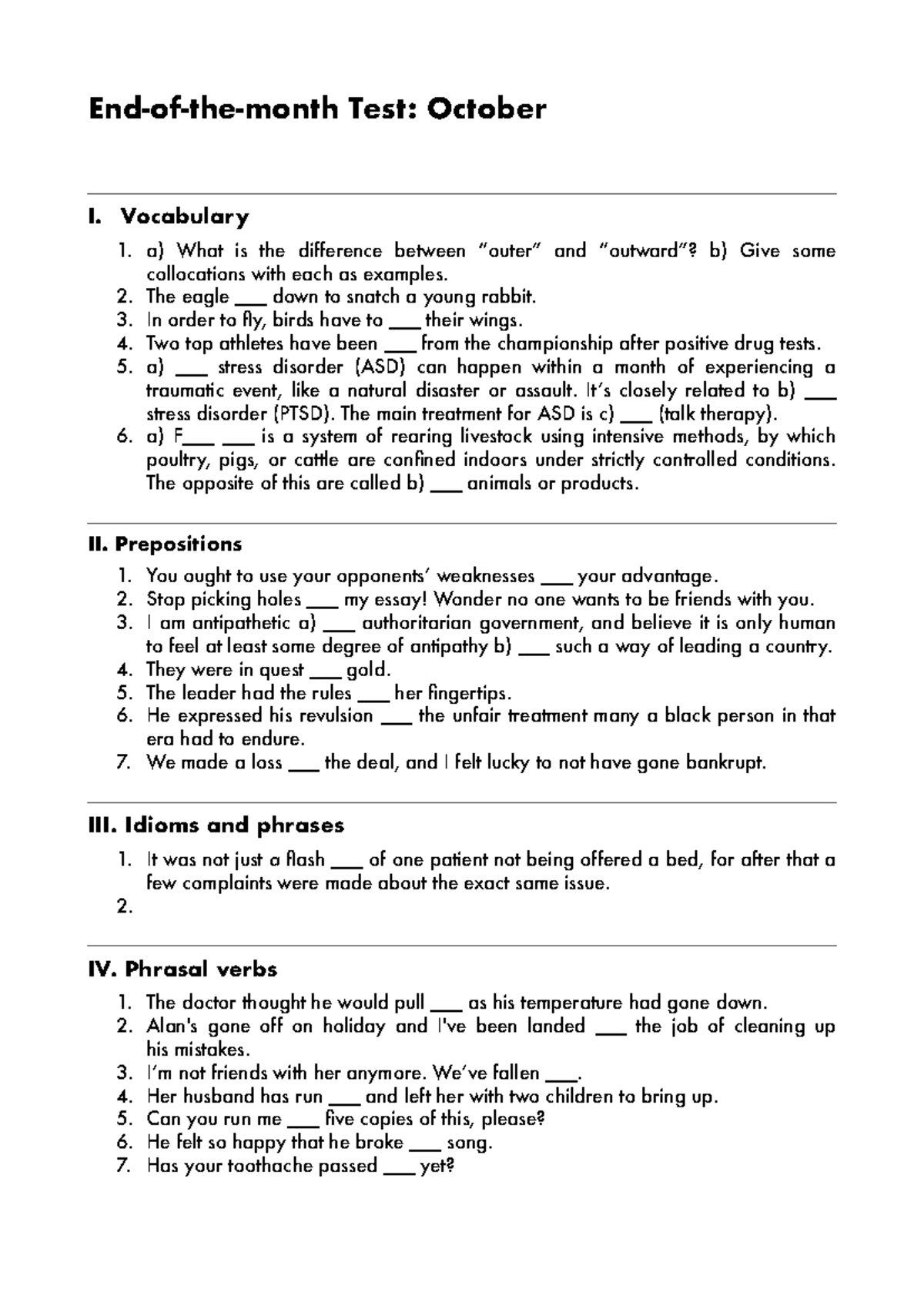 End-of-Month Test: October Vocabulary & Grammar Review - Studocu
