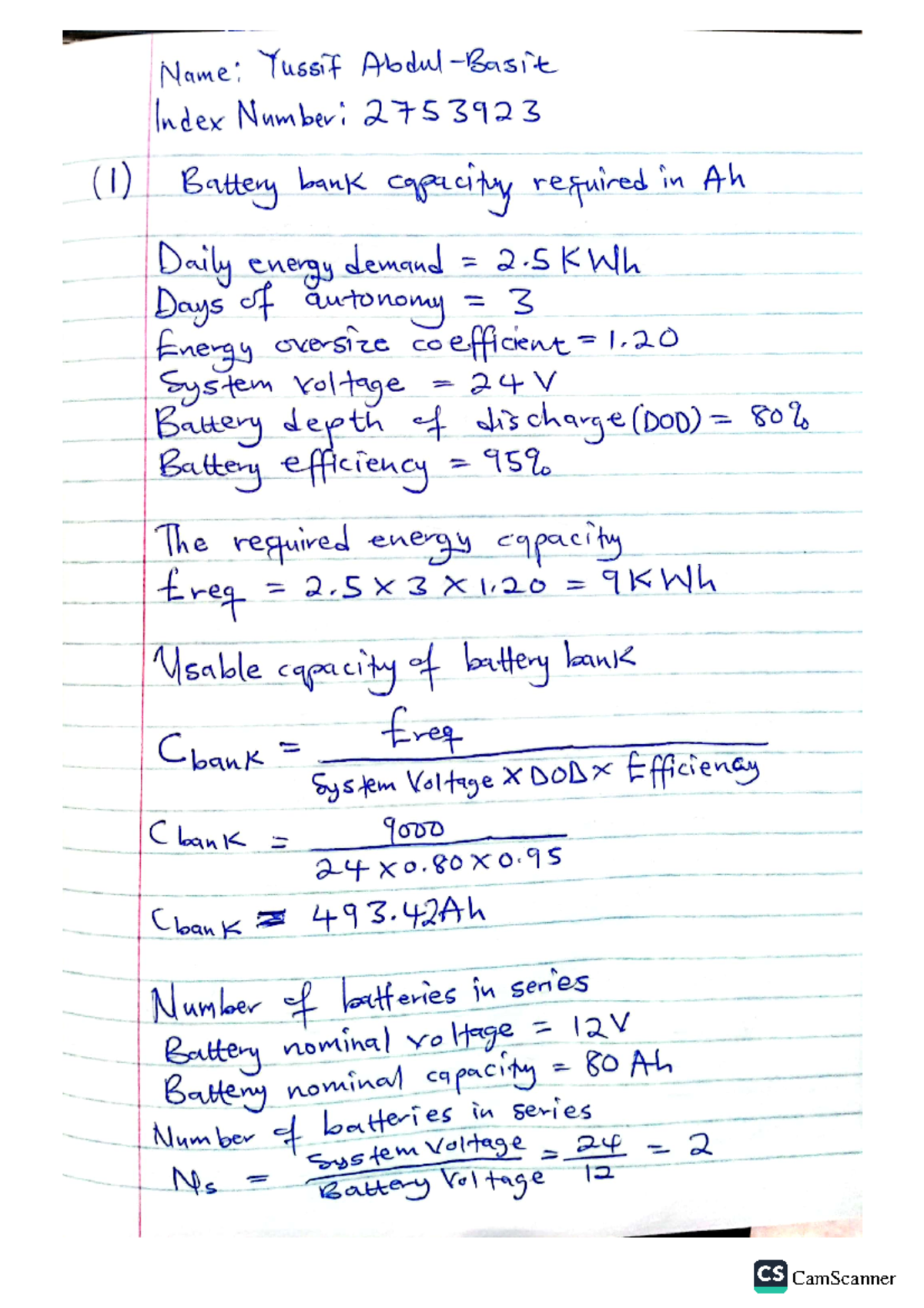 2753923 - Battery Bank Capacity Calculation Assignment - Studocu
