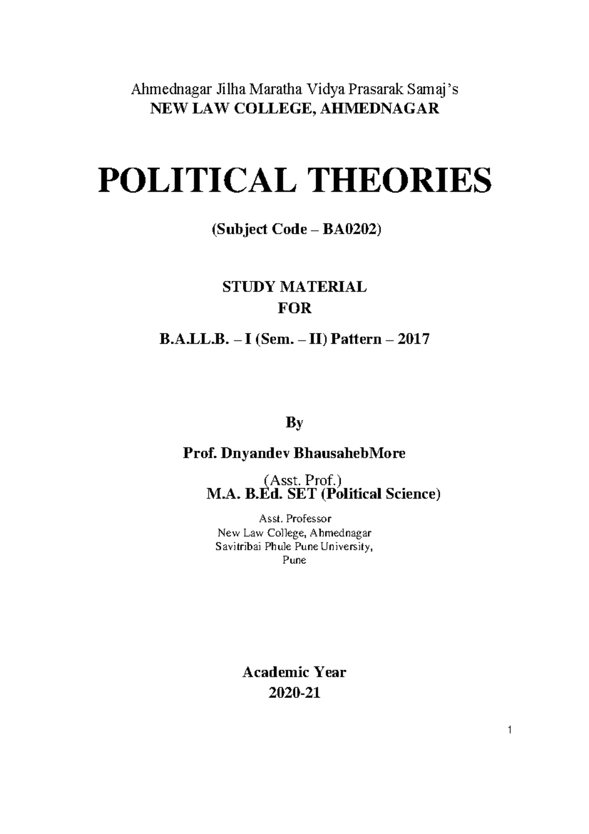 Political Theories - BA0202 Notes for 1st Semester B.A.LL. (Sem. II ...