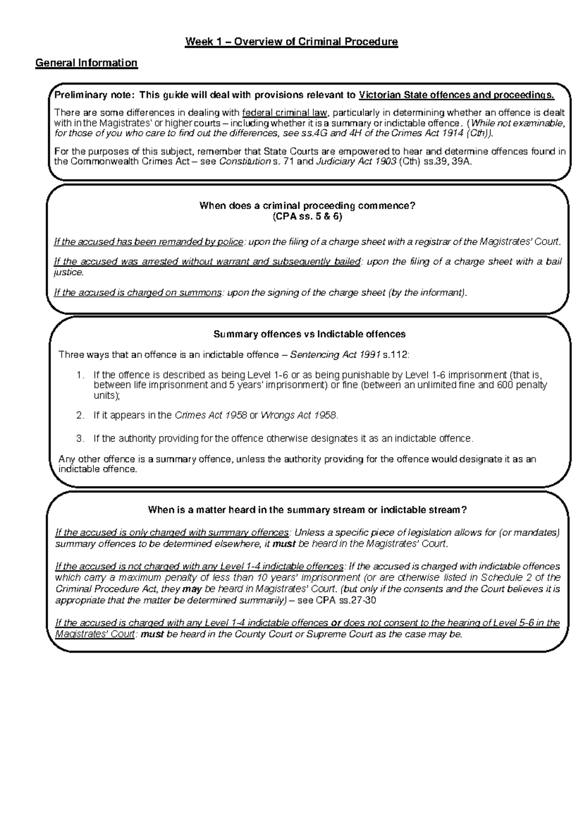 Week 1 - Criminal Procedure Overview for LAW3001 Students - Week 1 ...
