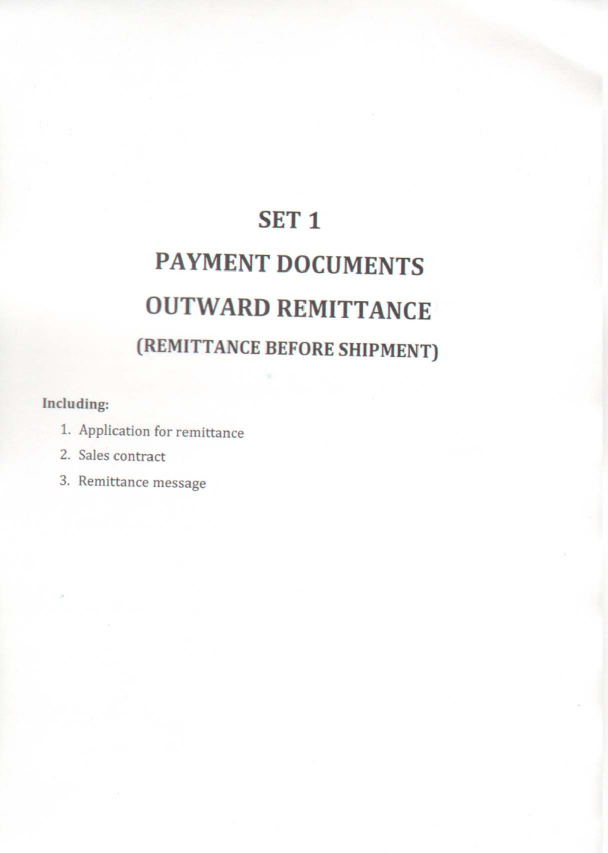 SET 1 - Outward Remittance Payment Documents Before Shipment - Studocu