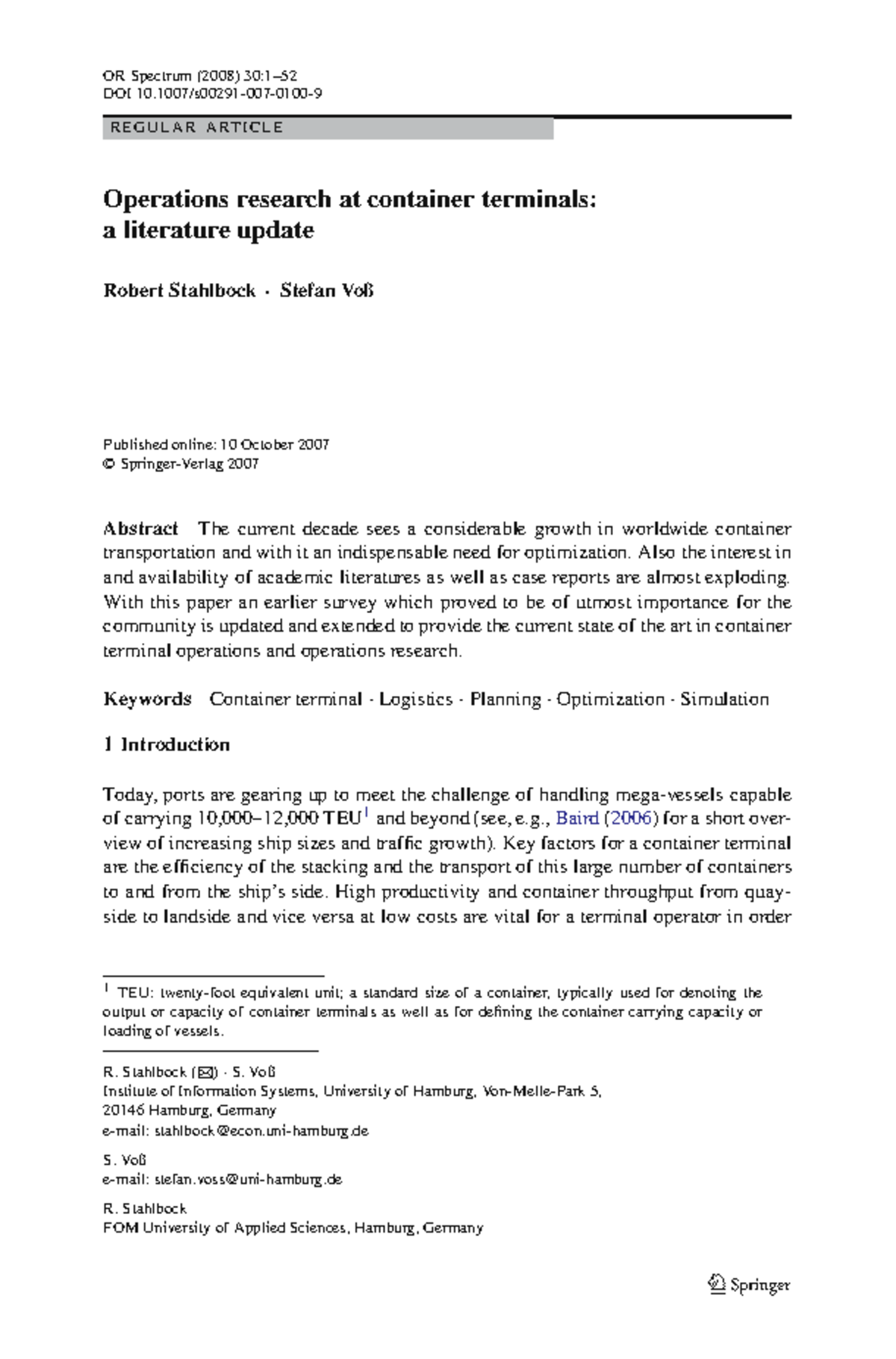 Operations Research in Container Terminals: A Literature Review Update ...