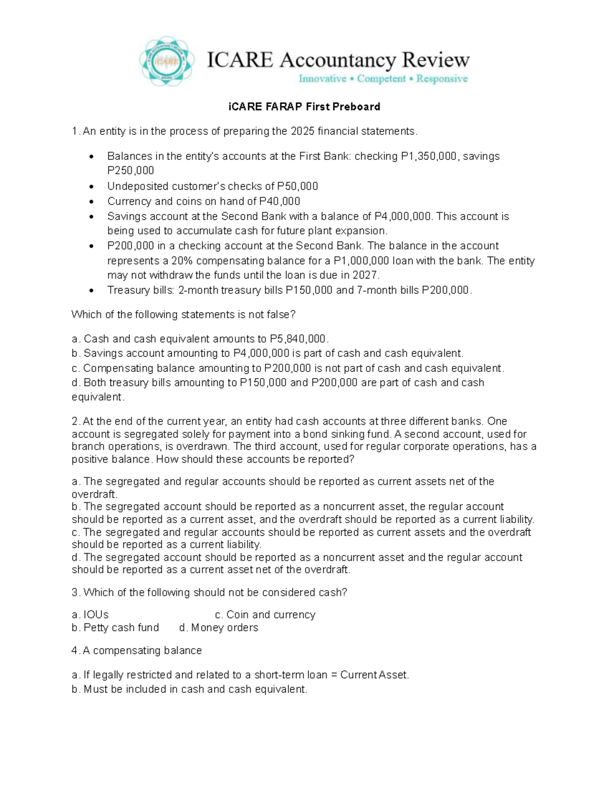 Farap - First Preboard Exam Review - May 2025 - Studocu
