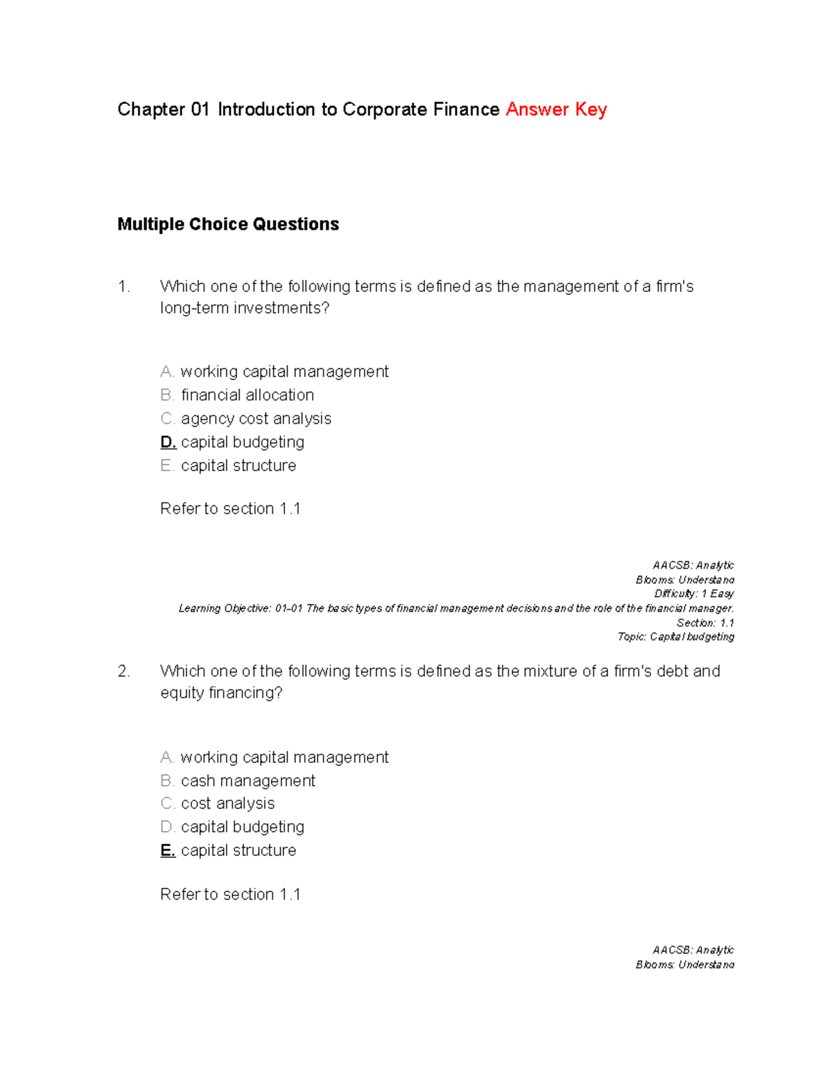 BUS 101 - CHAP 1-5 Business Finance MCQ Solutions Answer Key - Studocu