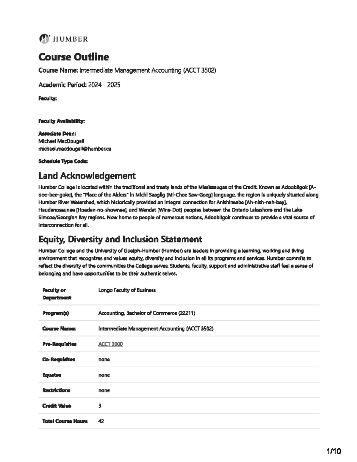 ACCT 3502 Intermediate Management Accounting Course Outline 2024-2025 ...
