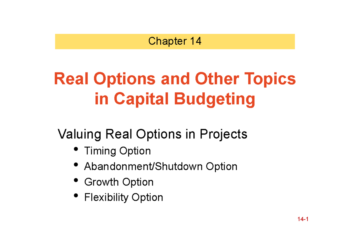 Ch14 2023 - Real Options & Capital Budgeting Analysis - Studocu