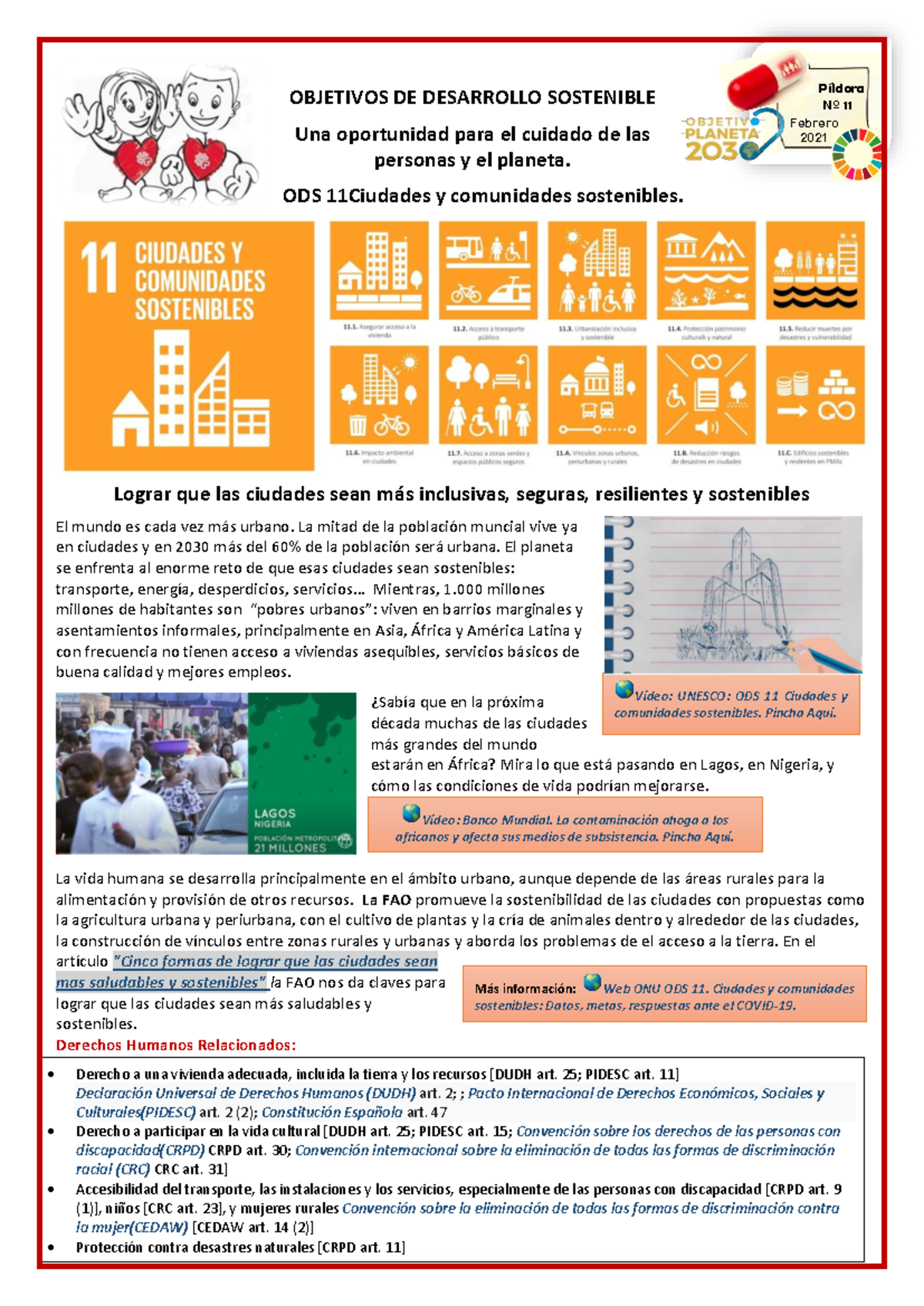 Píldora 11 ODS 11 - OBJETIVOS DE DESARROLLO SOSTENIBLE Una oportunidad ...