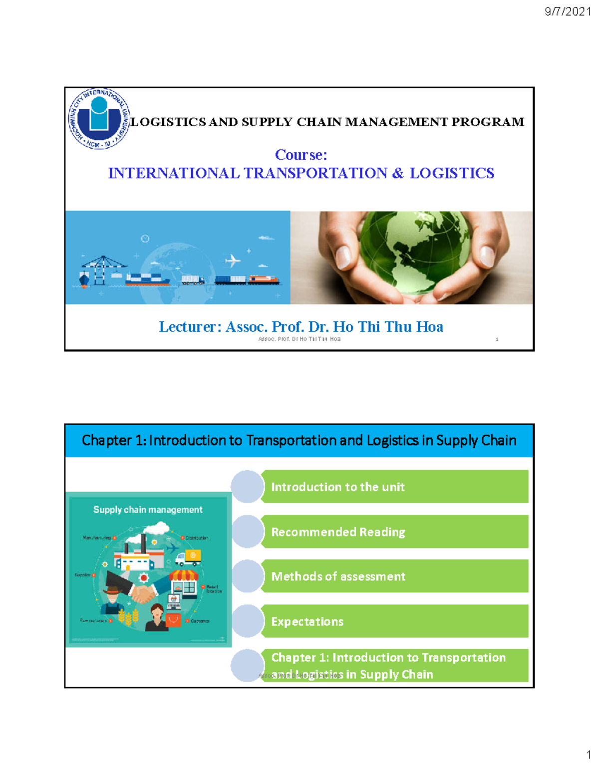 Chapter 1: Intro to Transportation & Logistics in Supply Chain (ITL101 ...