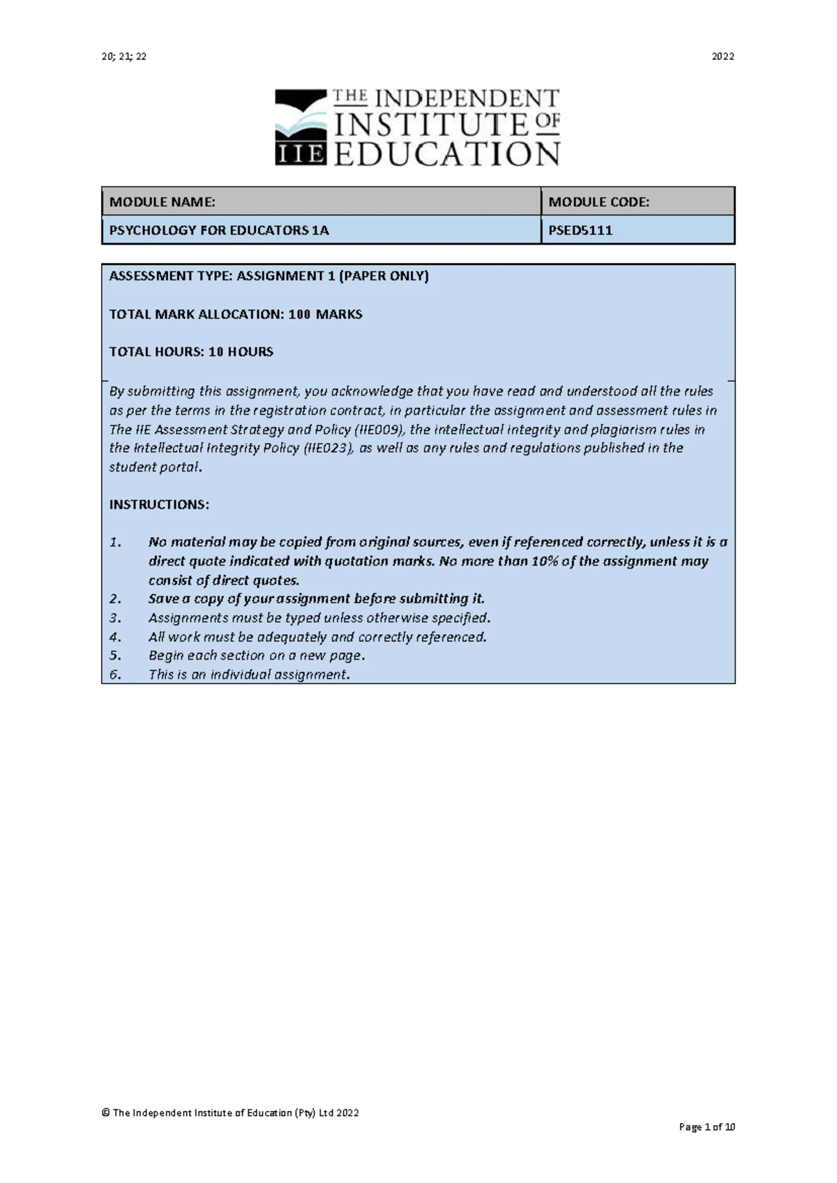 PSED5111 Psychology for Educators 1A Past Exam Papers (2020-2023) - Studocu