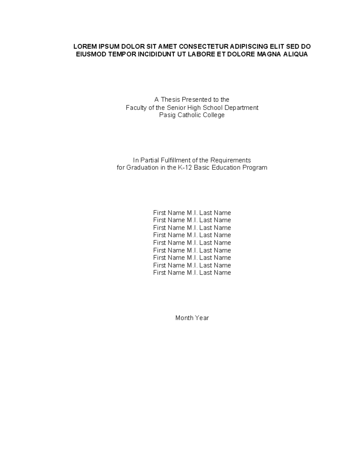 Research Template for Senior High School Thesis Submission - K-12 ...