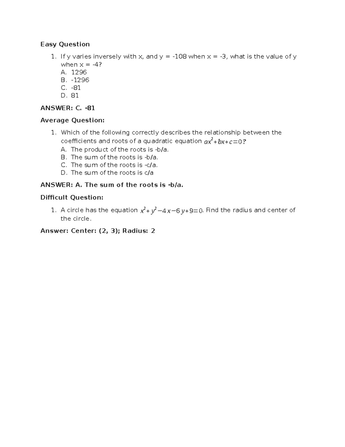Course Outline for Mathematics 9 (SY 2025-2026) - Key Concepts ...
