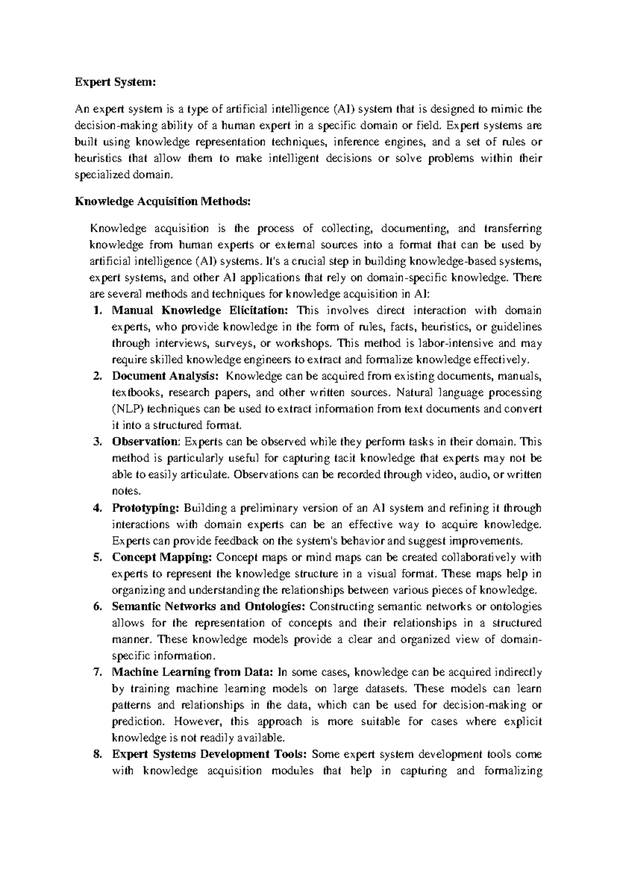 Expert System Development and Knowledge Acquisition Methods - Studocu