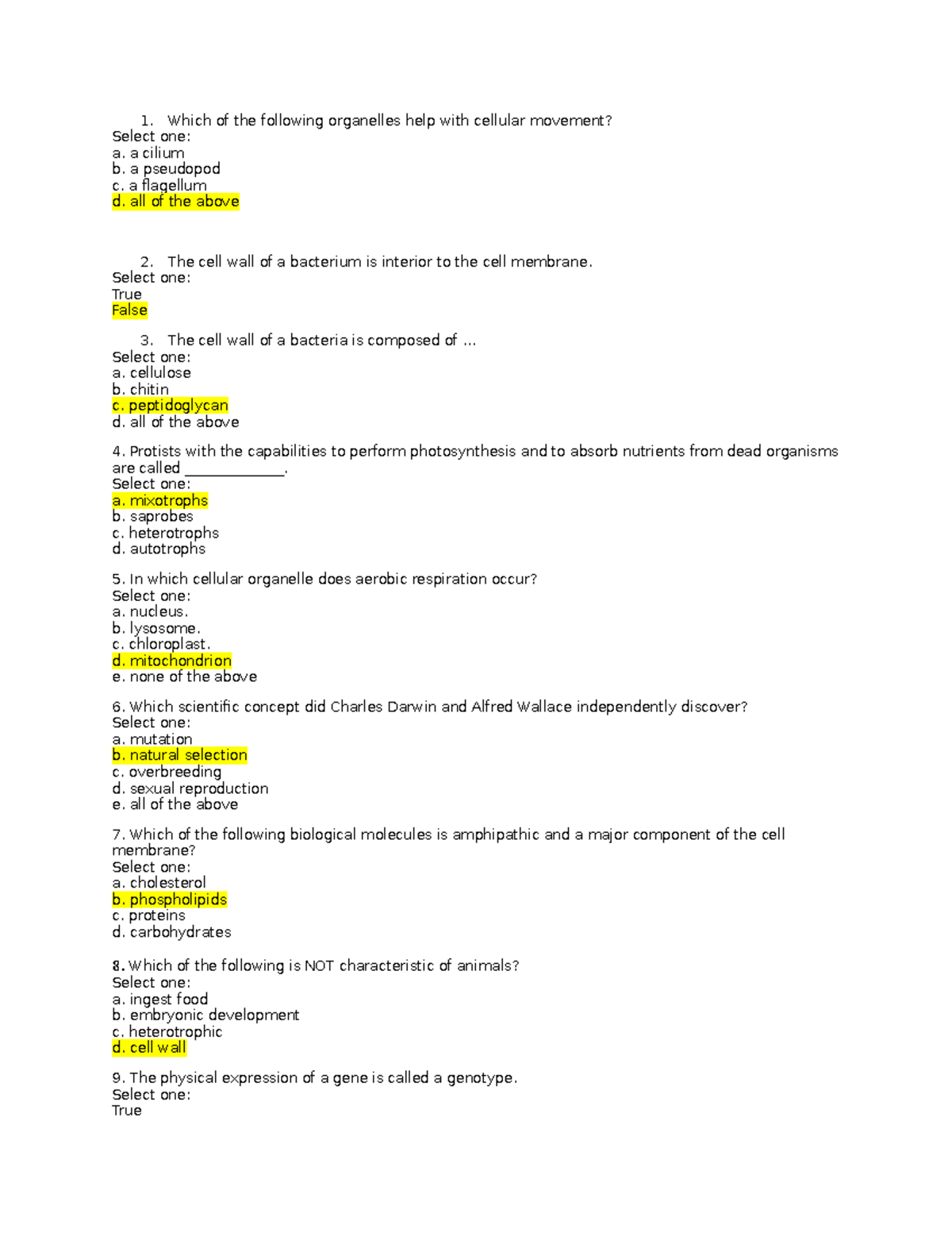 BIO 101 Final Exam Review: Cellular Biology Questions and Concepts ...
