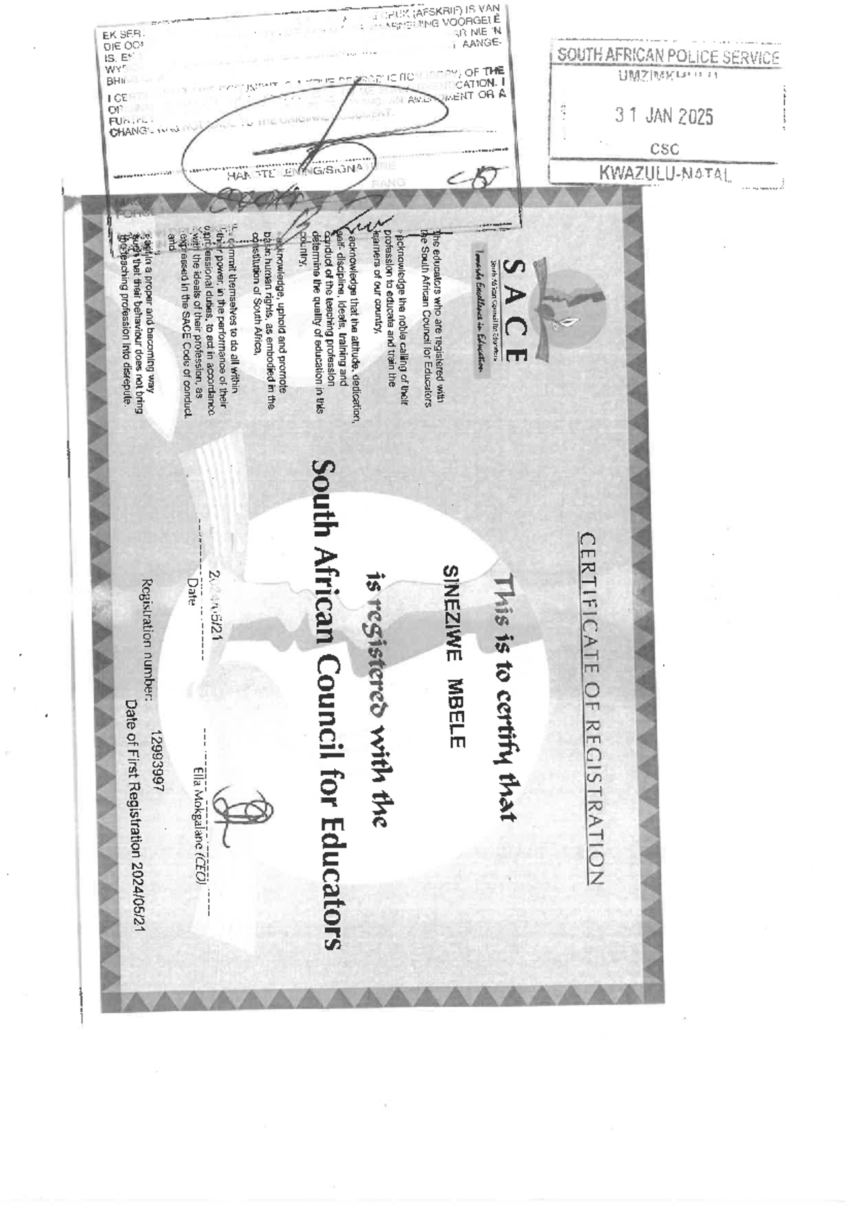 SP Page 5 - Lecturer notes - CERTIFICATE OF REGISTRATION S A C E South ...