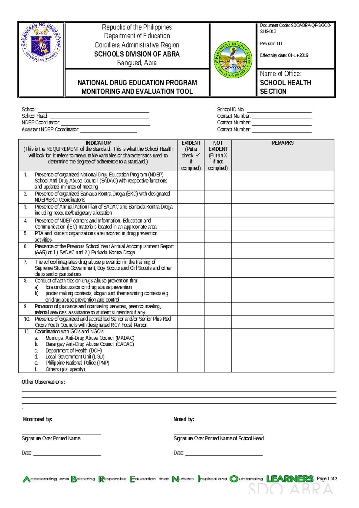 436497181 NDEP Monitoring and Evaluation Tool for Schools - Studocu