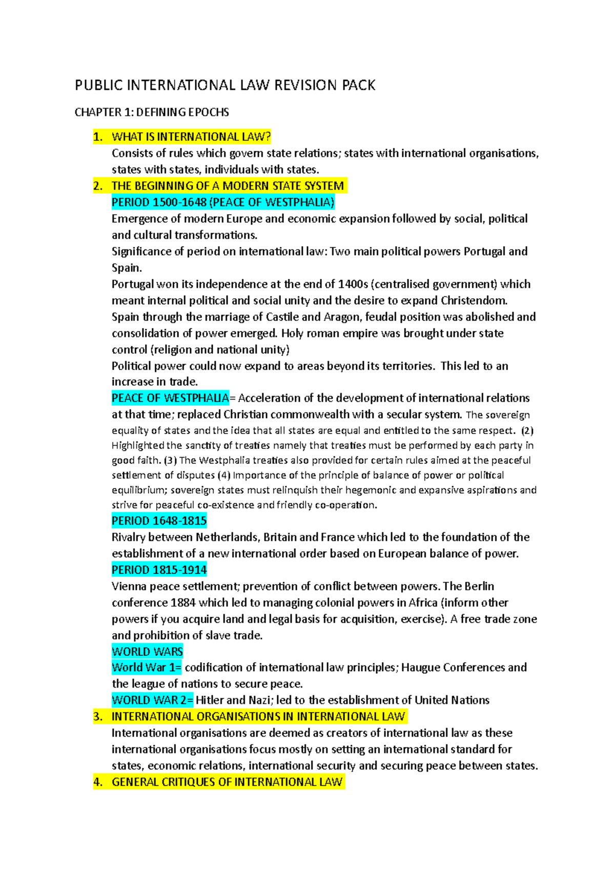 Public International Law Revision Pack: Key Concepts & Topics - Studocu