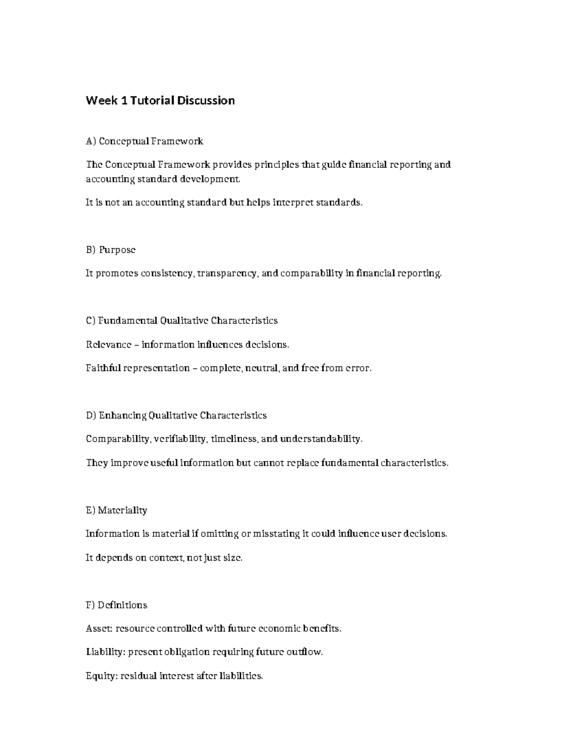 ACC101 Week 1 Tutorial Discussion: Conceptual Framework Insights - Studocu