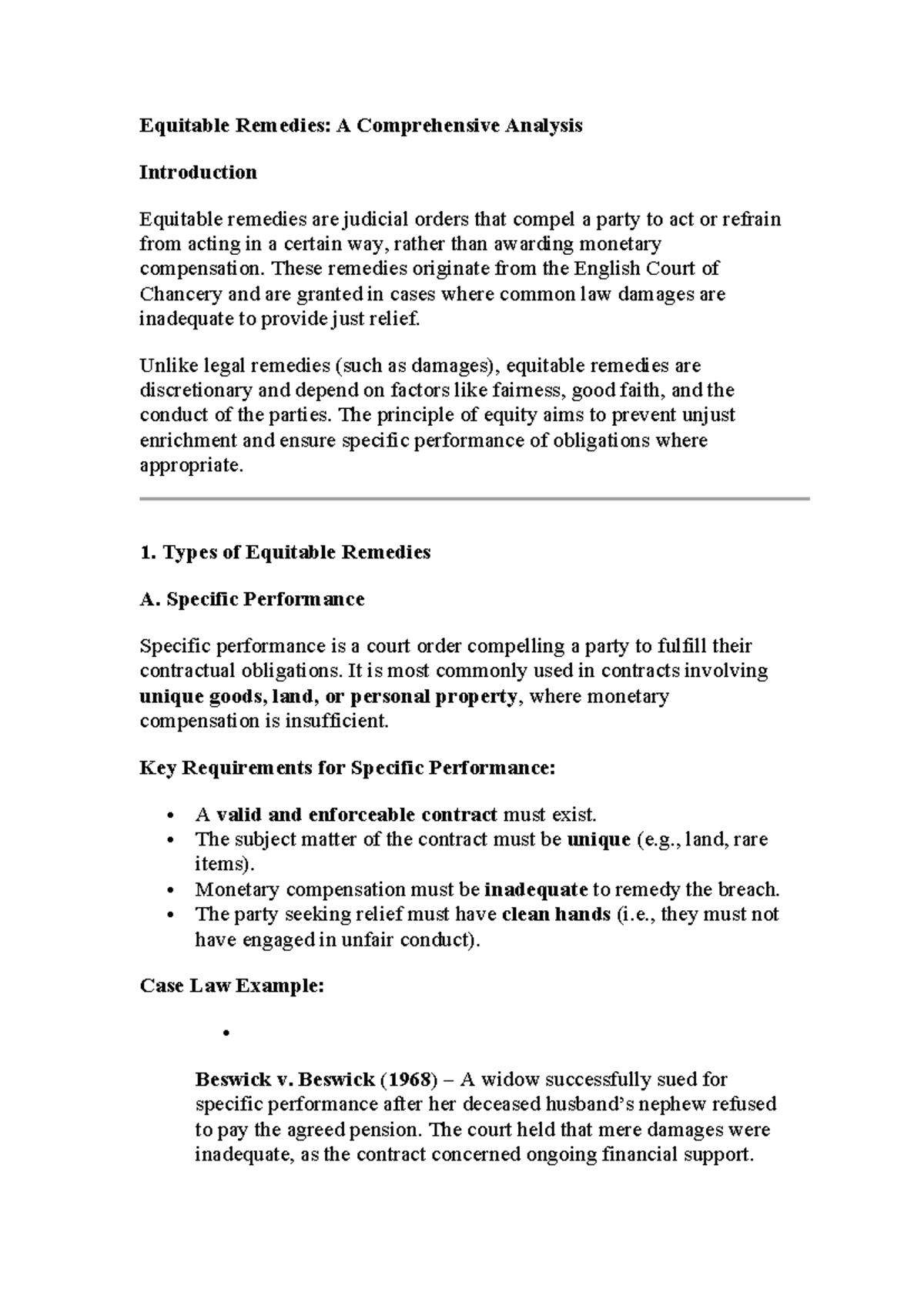 Equitable Remedies: A Detailed Study of Legal Principles and ...