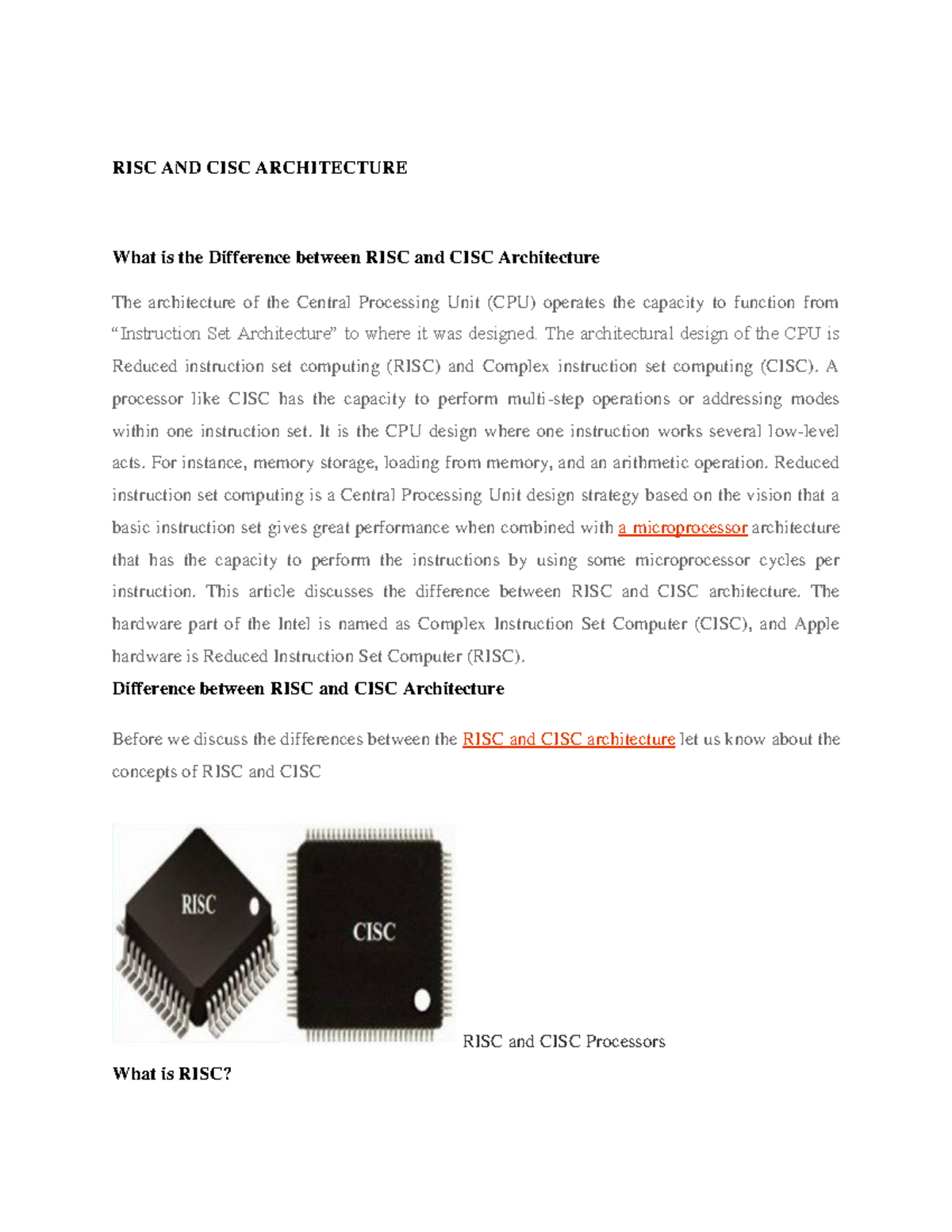 RISC and CISC Architecture - The architectural design of the CPU is ...