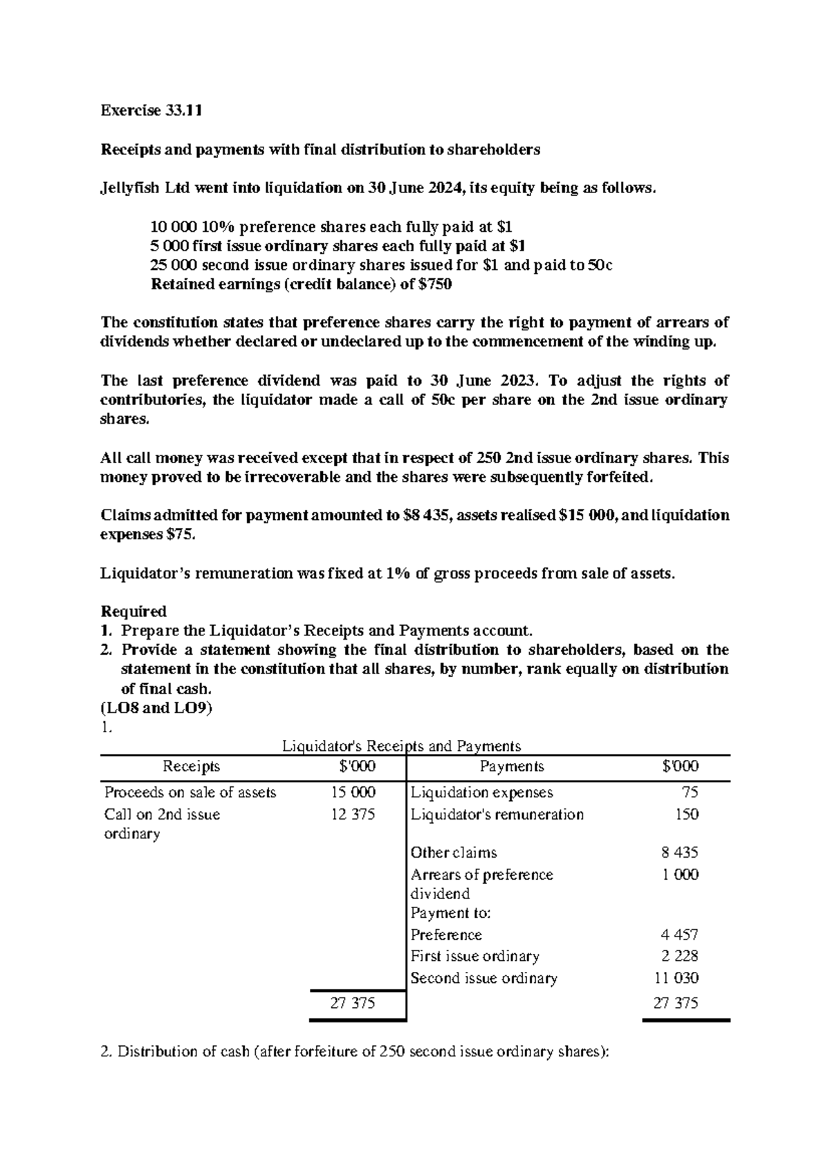 Additional Exercise 33 - Exercise 33. Receipts and payments with final ...