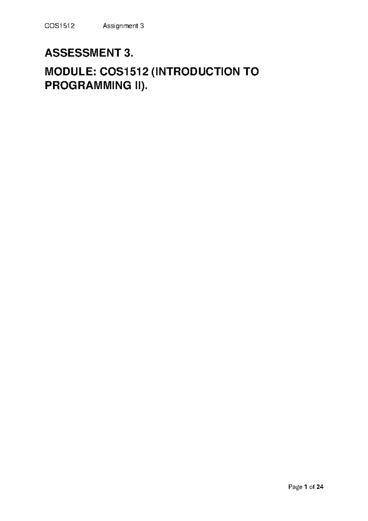 COS1512 Assignment 3: Programming Concepts and Class Implementation ...