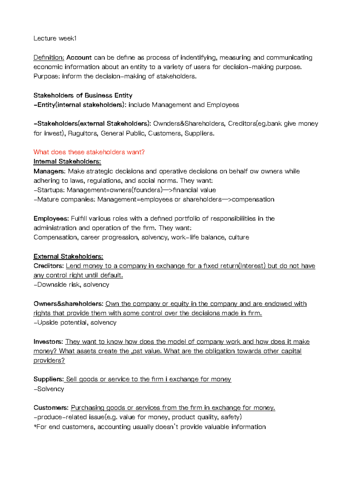 ARA 101 Lecture 1 Notes: Understanding Stakeholders and Financial ...