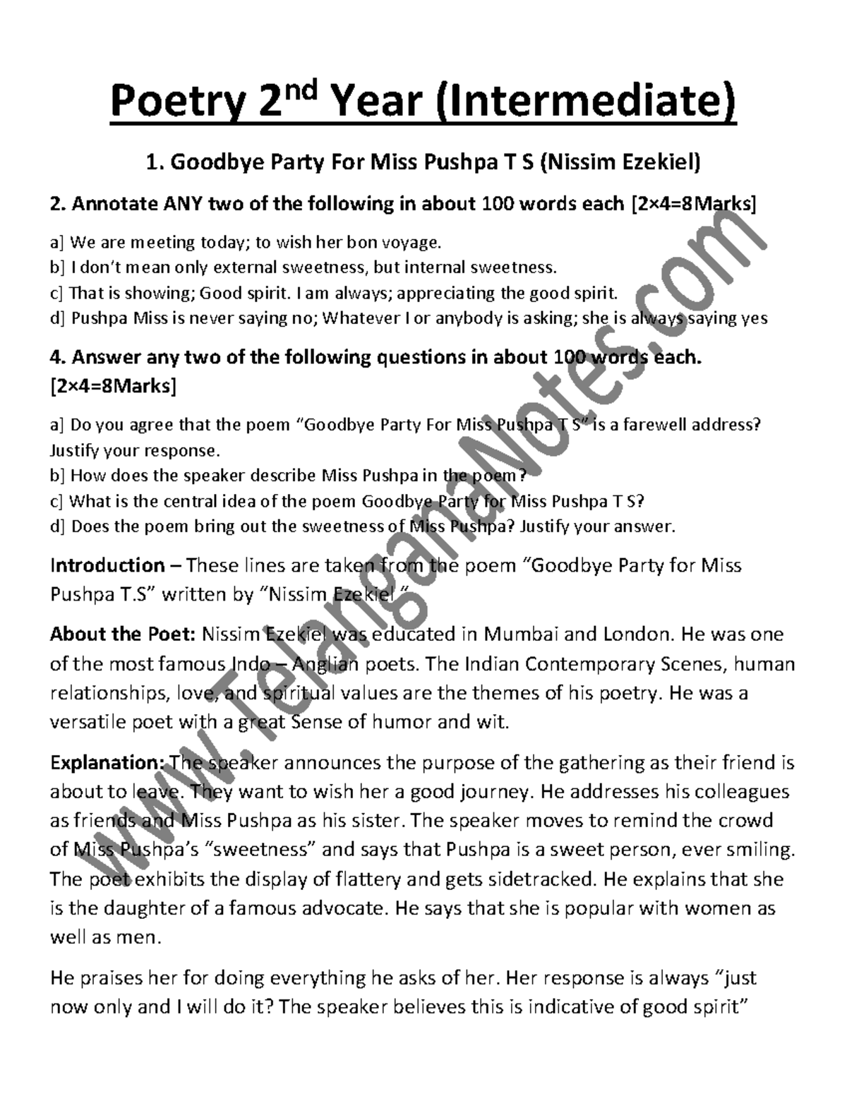 Intermediate Poetry Notes: Analysis of Key Poems and Themes - Studocu