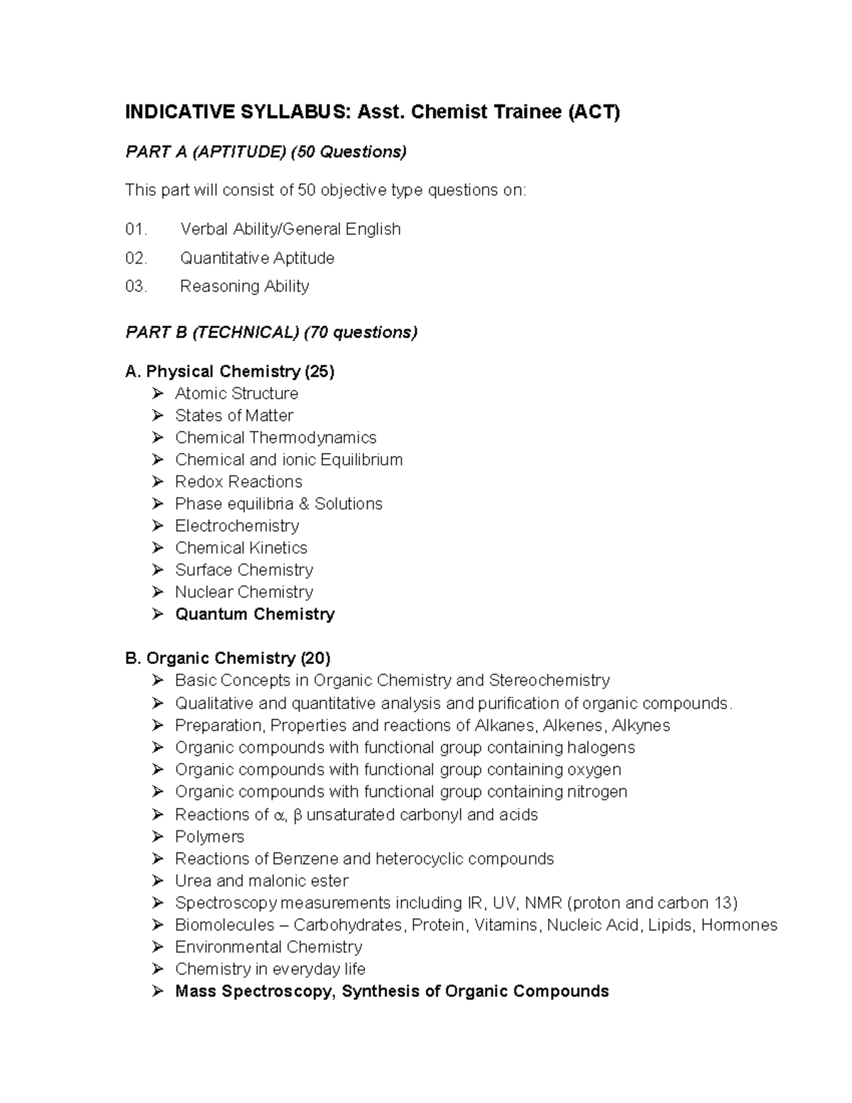 NTPC Syllabus: Key Topics for Asst. Chemist Trainee (ACT) Exam - Studocu