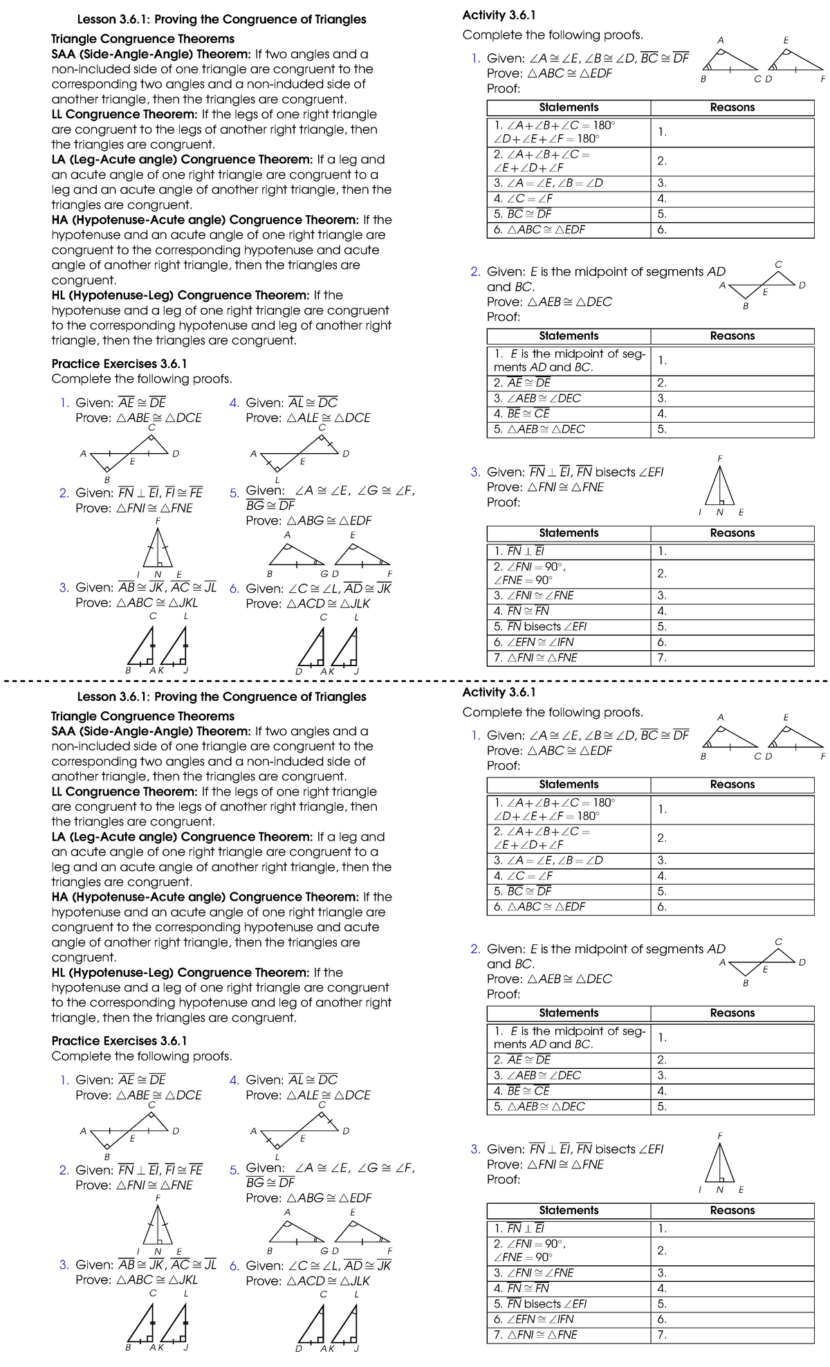 Activity 3.6.1: Proving Triangle Congruence Theorems and Exercises ...