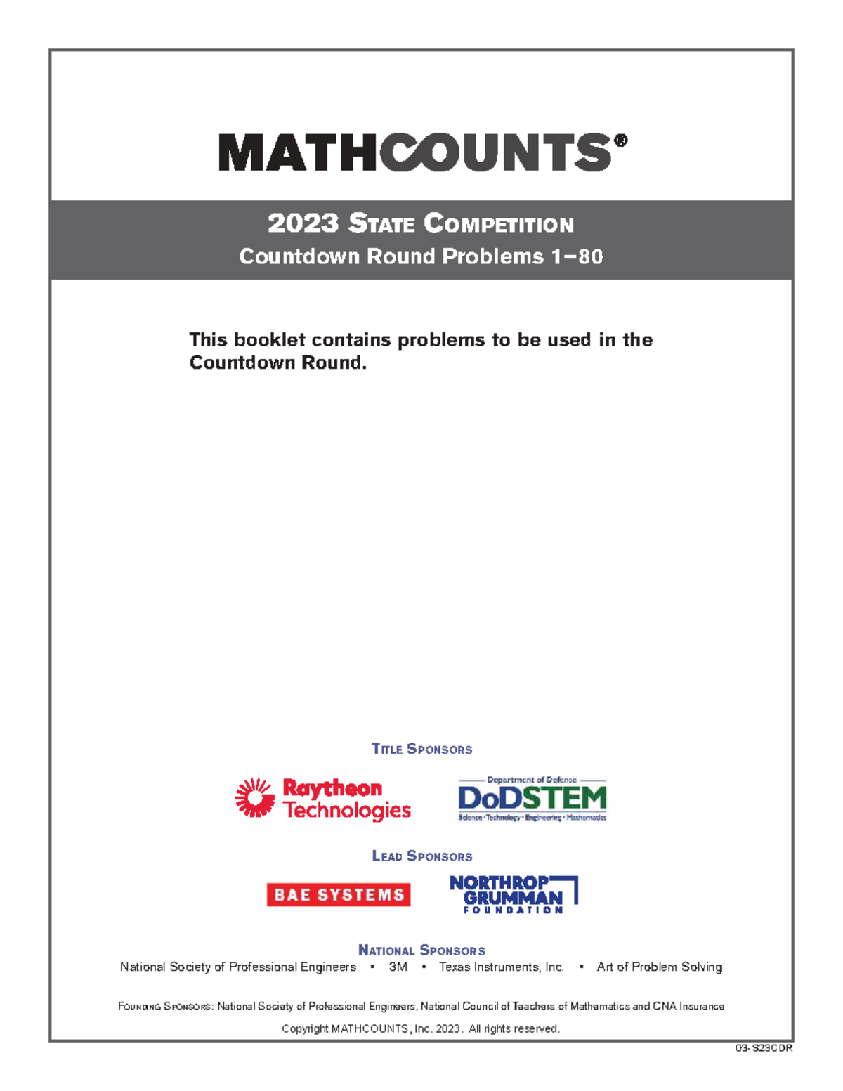 2023 State Competition Countdown Round - Copyright MATHCOUNTS, Inc ...