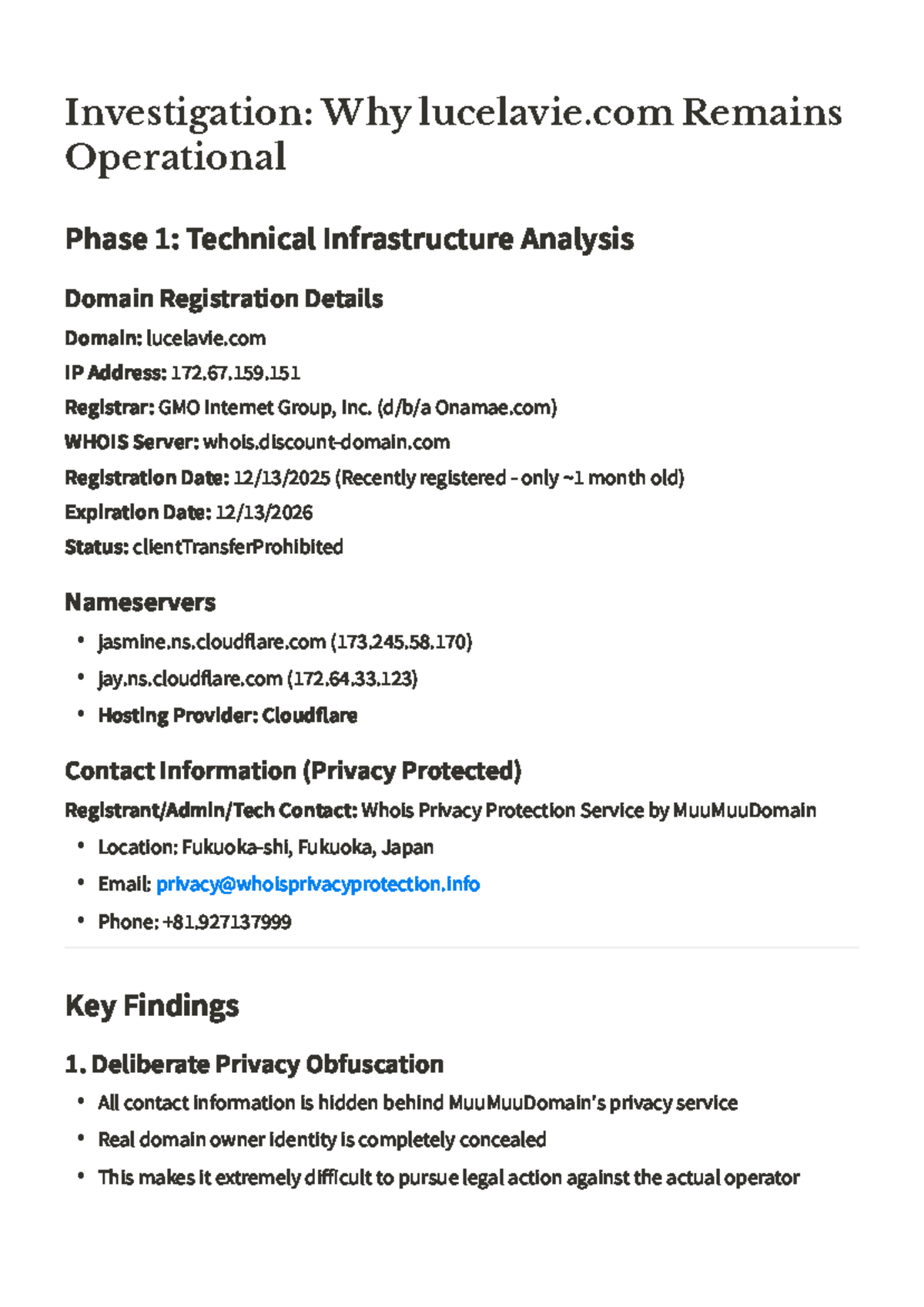 Investigation: Why lucelavie.com Remains Operational - Phase 1 Analysis ...