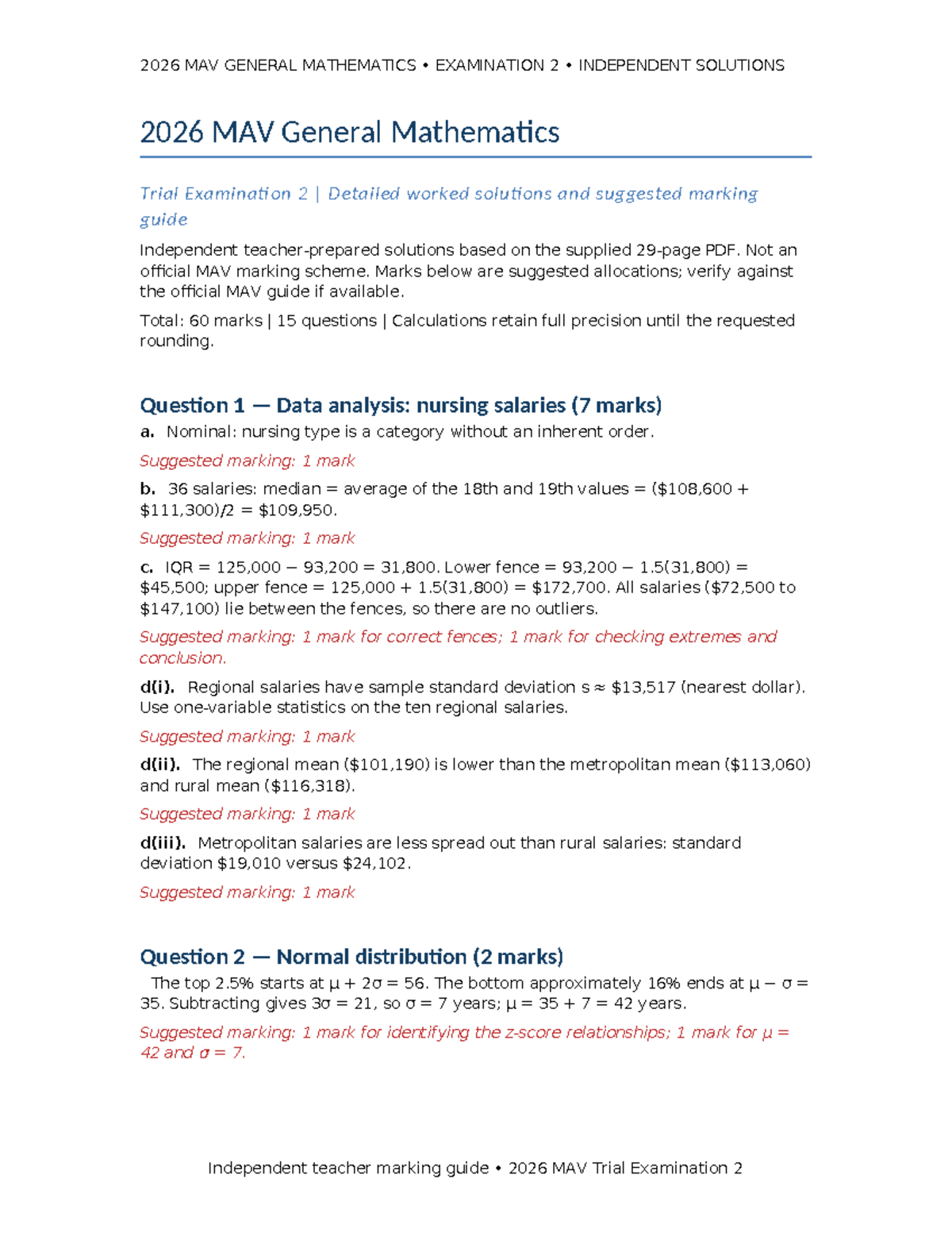 2026 MAV GENERAL MATHEMATICS EXAMINATION 2 DETAILED SOLUTIONS - Studocu