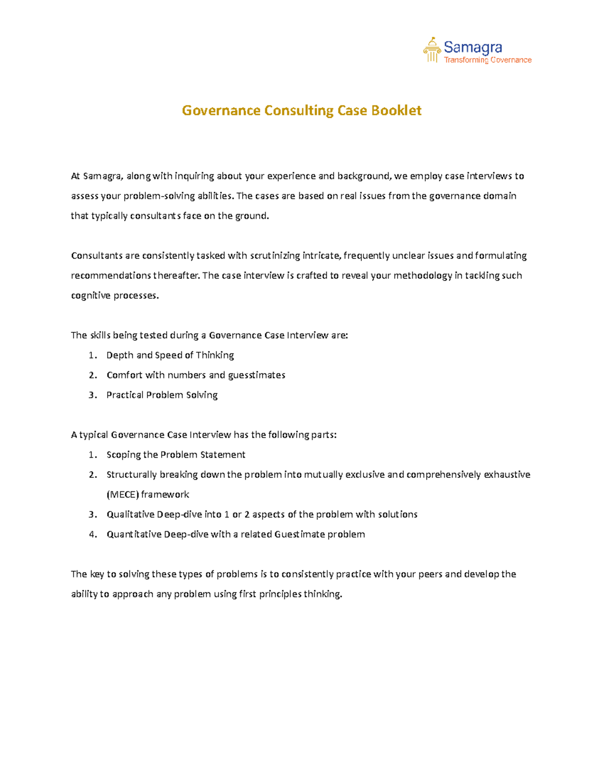 Governance Consulting Case Study Booklet for Aspiring Consultants - Studocu