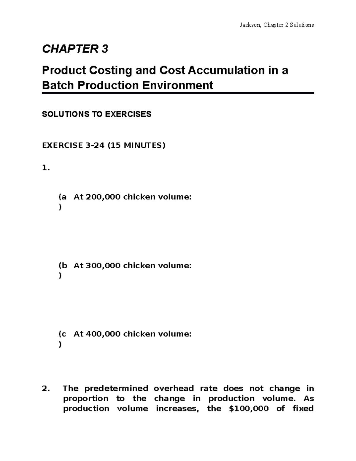 Product Costing Solutions for Chapter 3 - ACC 101 - Studocu