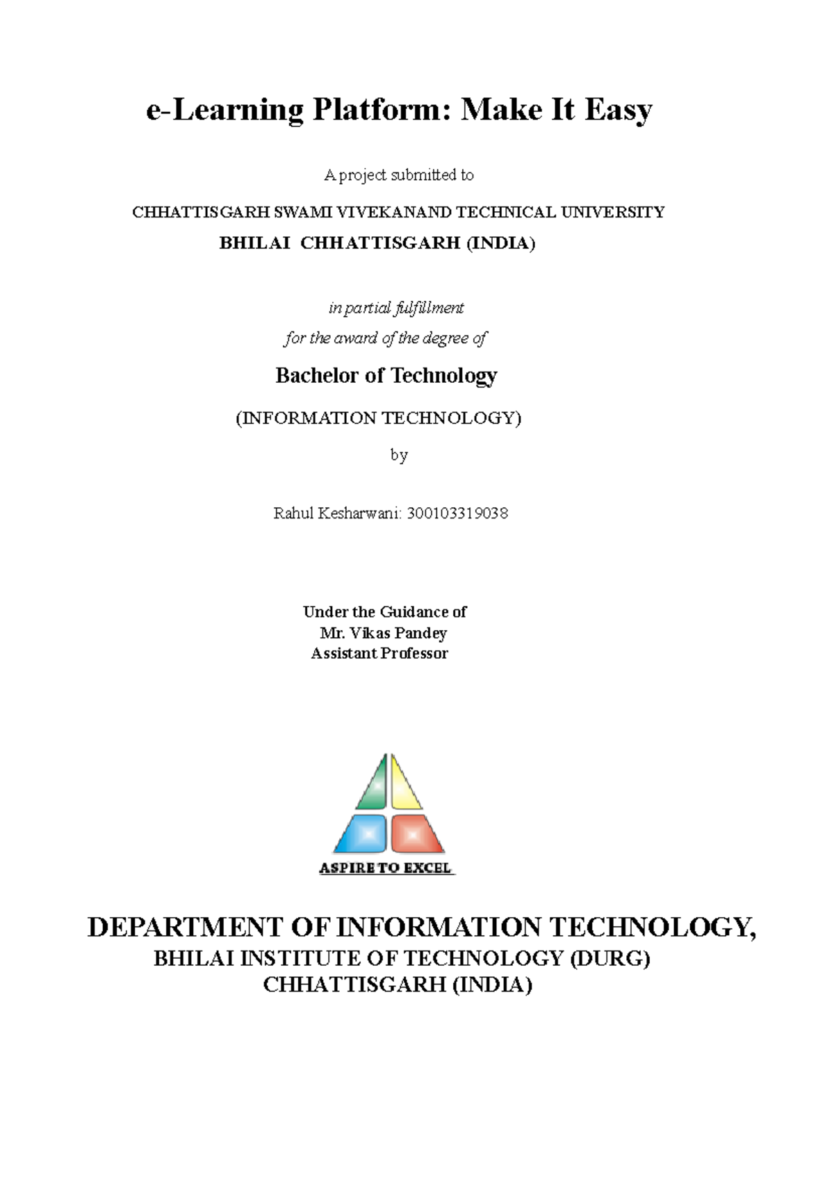 e-Learning Platform Project Report: B.Tech IT (CSVTU) by Rahul ...