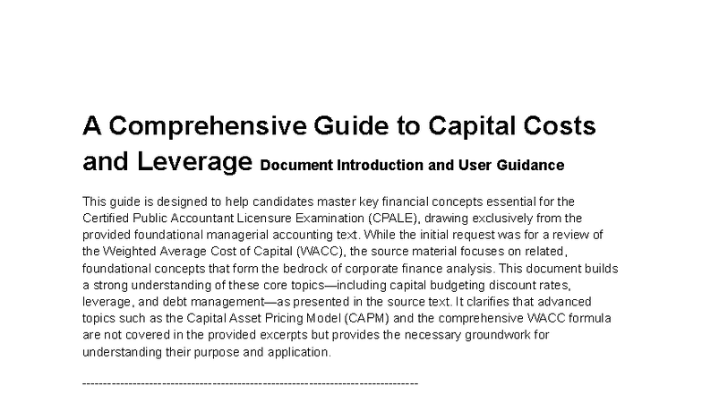 Comprehensive Guide to Capital Costs & Leverage for CPALE - Studocu