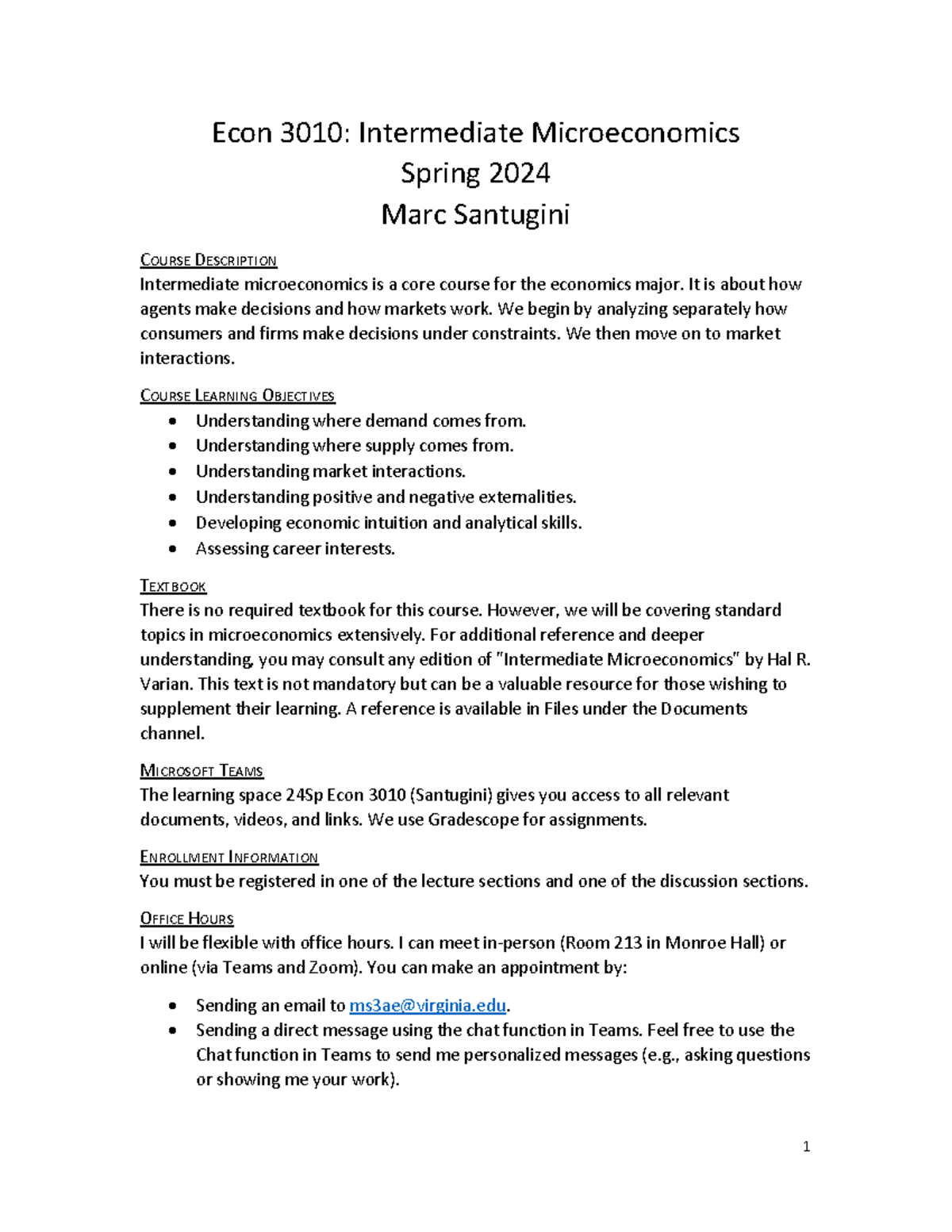 Econ 3010: Intermediate Microeconomics Syllabus - Spring 2024 - Studocu