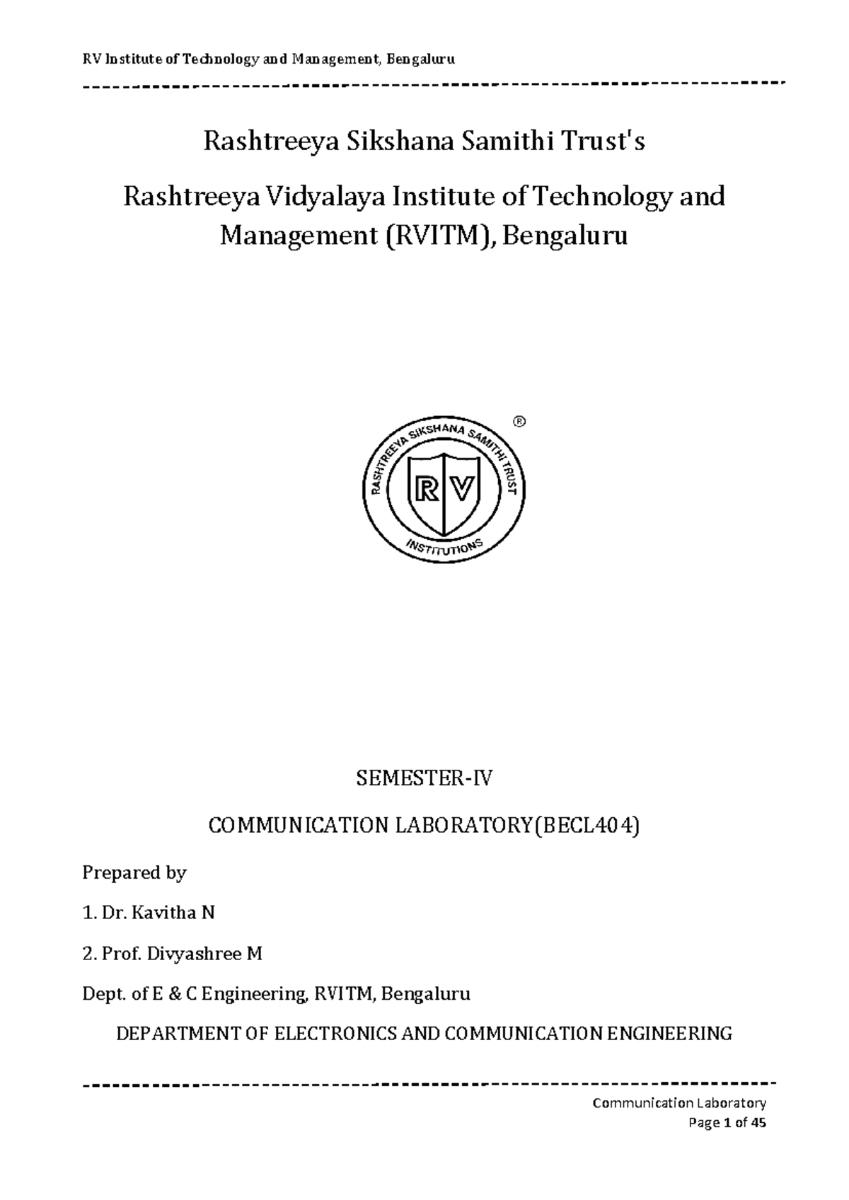 4th Sem Communication Lab Manual (BECL404) - RVITM, Bengaluru - Studocu