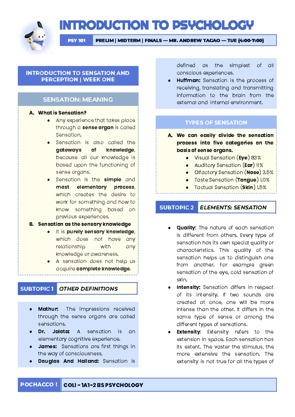 Introduction to Psychology PSY 101 Prelim Midterm Study Notes - Studocu