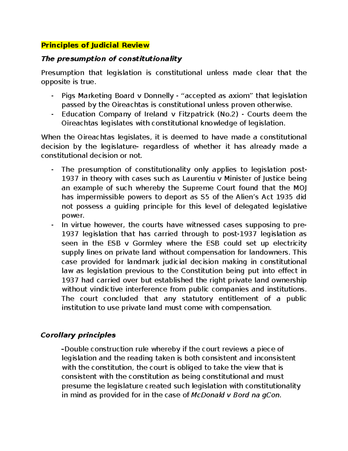 Judicial Review Principles and Case Law - FE-1 Notes - Studocu