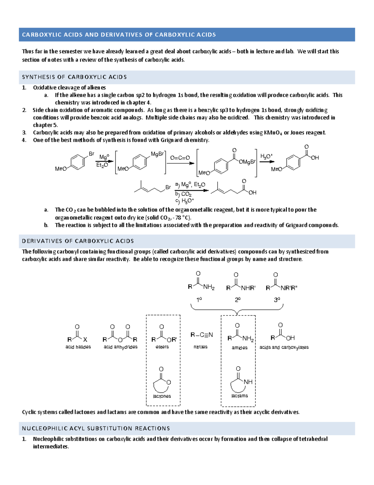 Chapter 10 - Lecture Notes on Carboxylic Acids & Derivatives - Studocu