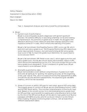 D003 Task 1 - Strategies for Supporting Bryan's Learning Needs - Studocu