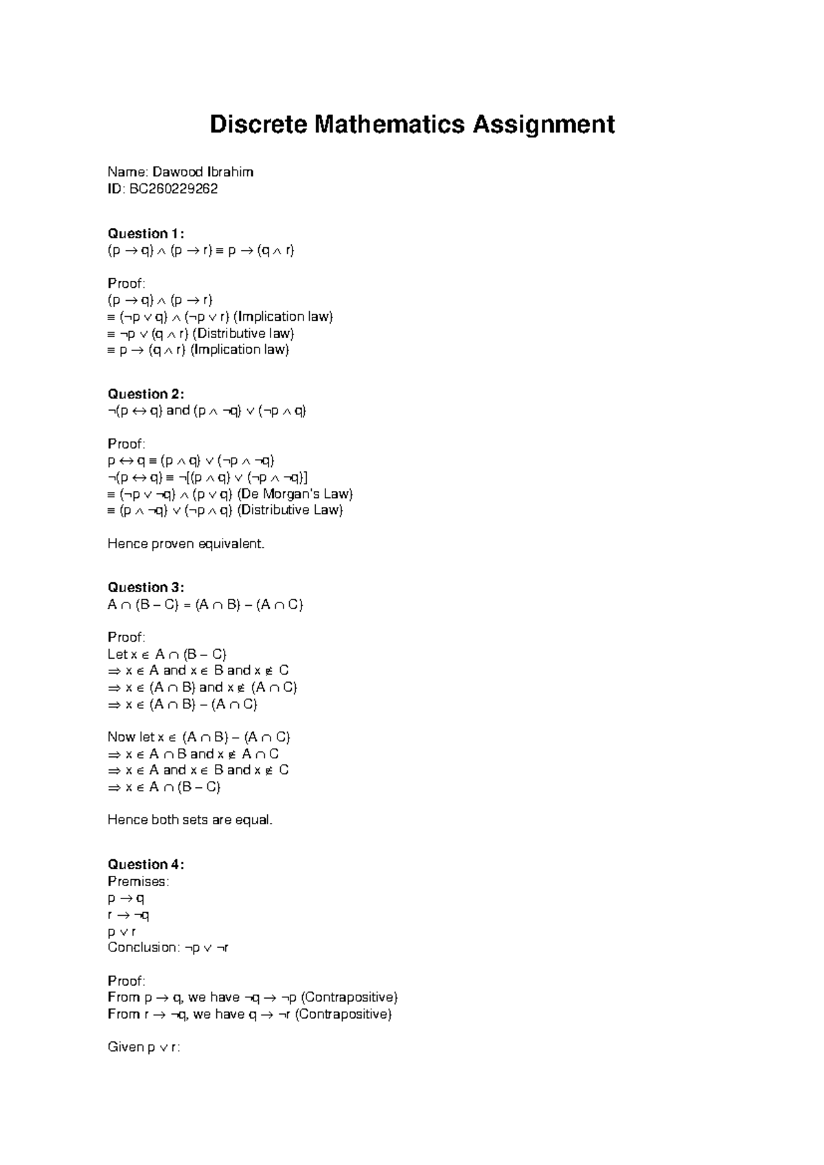 Discrete Mathematics Assignment - BC260229262 - Studocu
