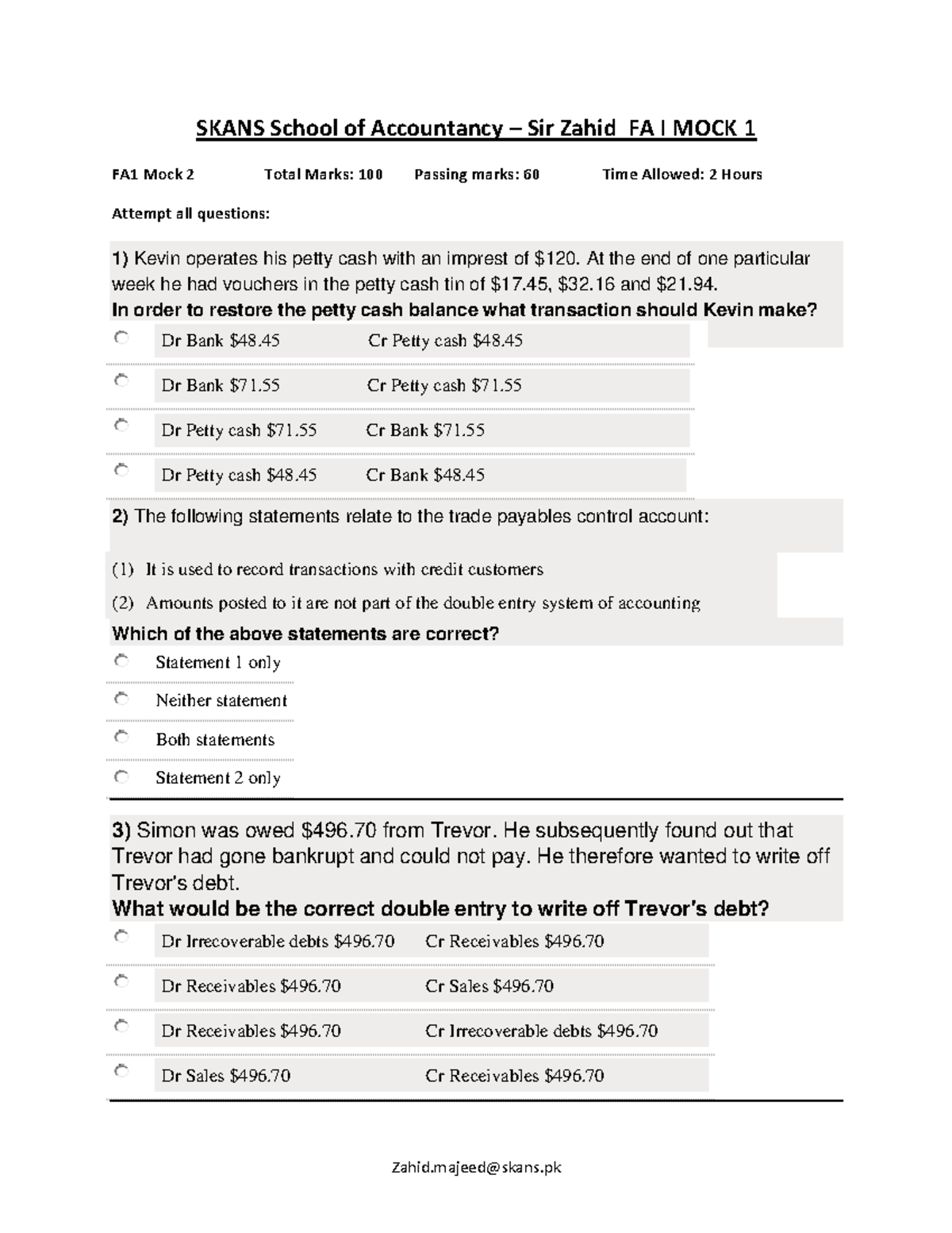 FA1 Mock Exam 1 - SKANS School of Accountancy - Studocu