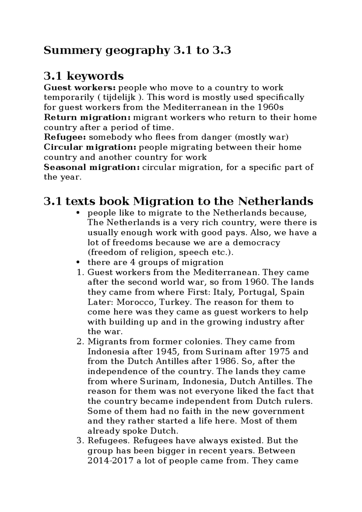 Summary of Geography 3: Migration Patterns and Factors - Studeersnel