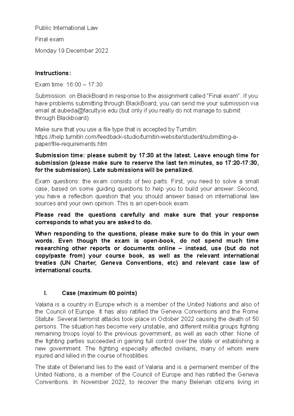 Final Exam LLB-2022: Public International Law Assessment Details - Studocu