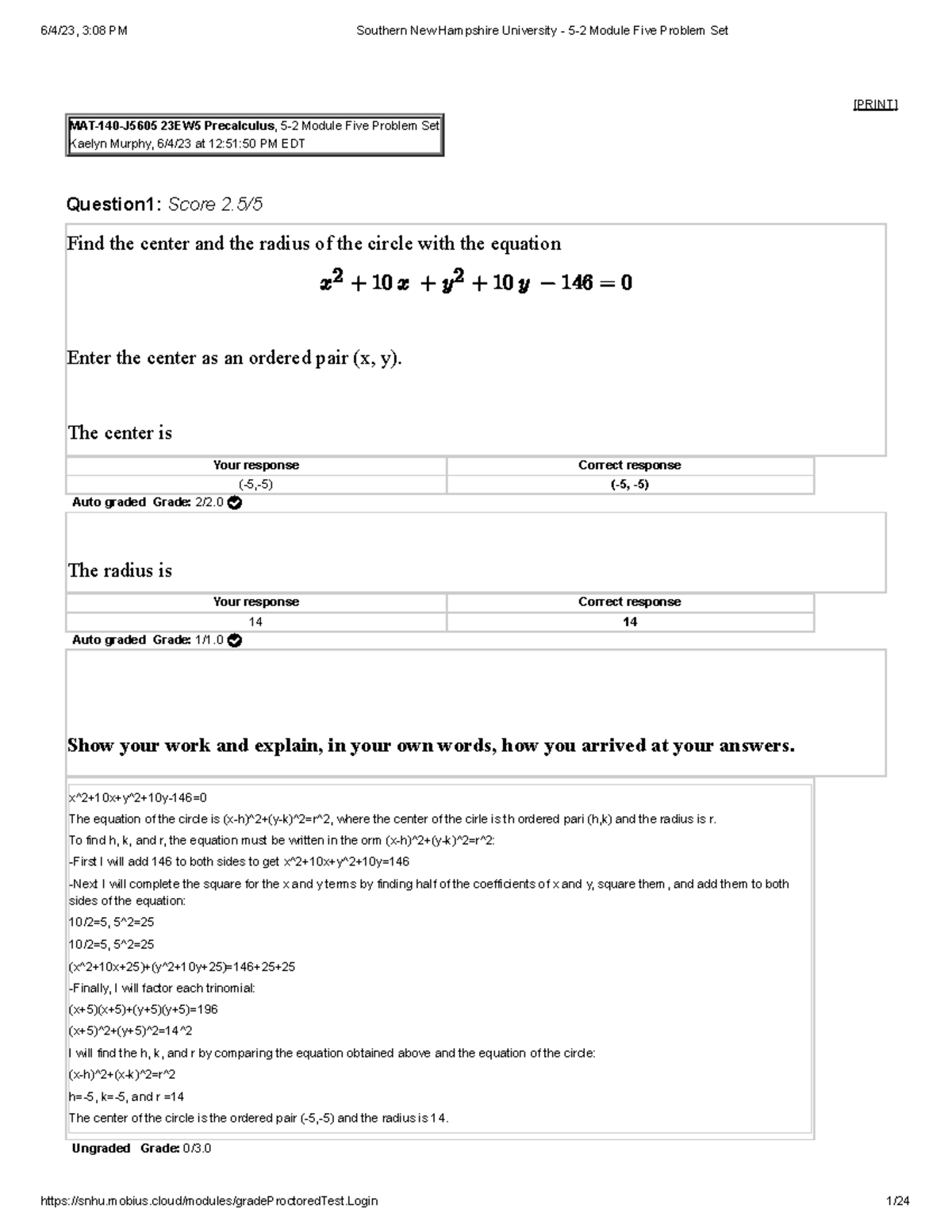 Southern New Hampshire University - 5-2 Module Five Problem Set ...