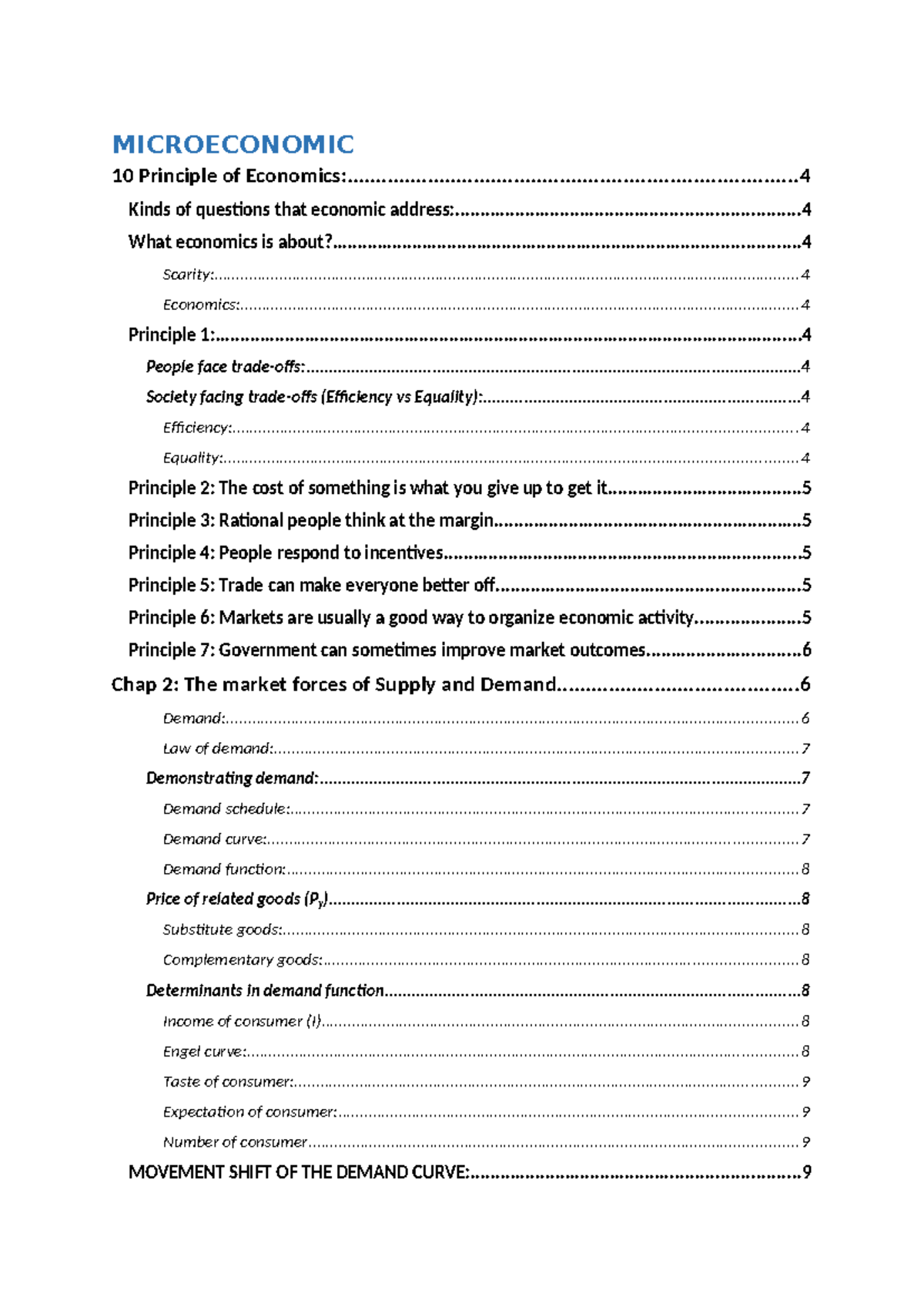 Microeconomic Principles - Notes on Key Concepts and Theories - Studocu