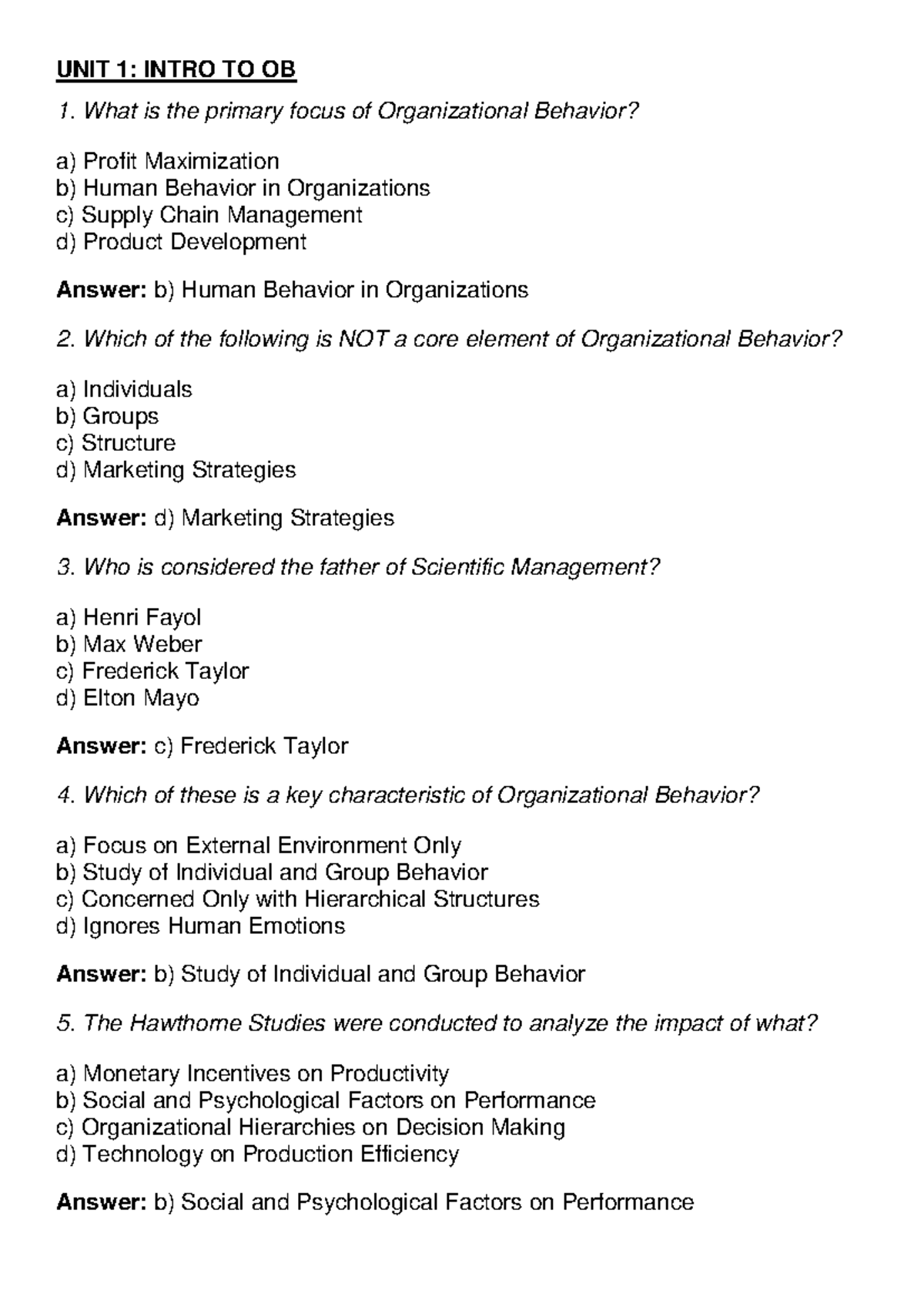 OB 101: Comprehensive Notes on Organizational Behavior Concepts - Studocu