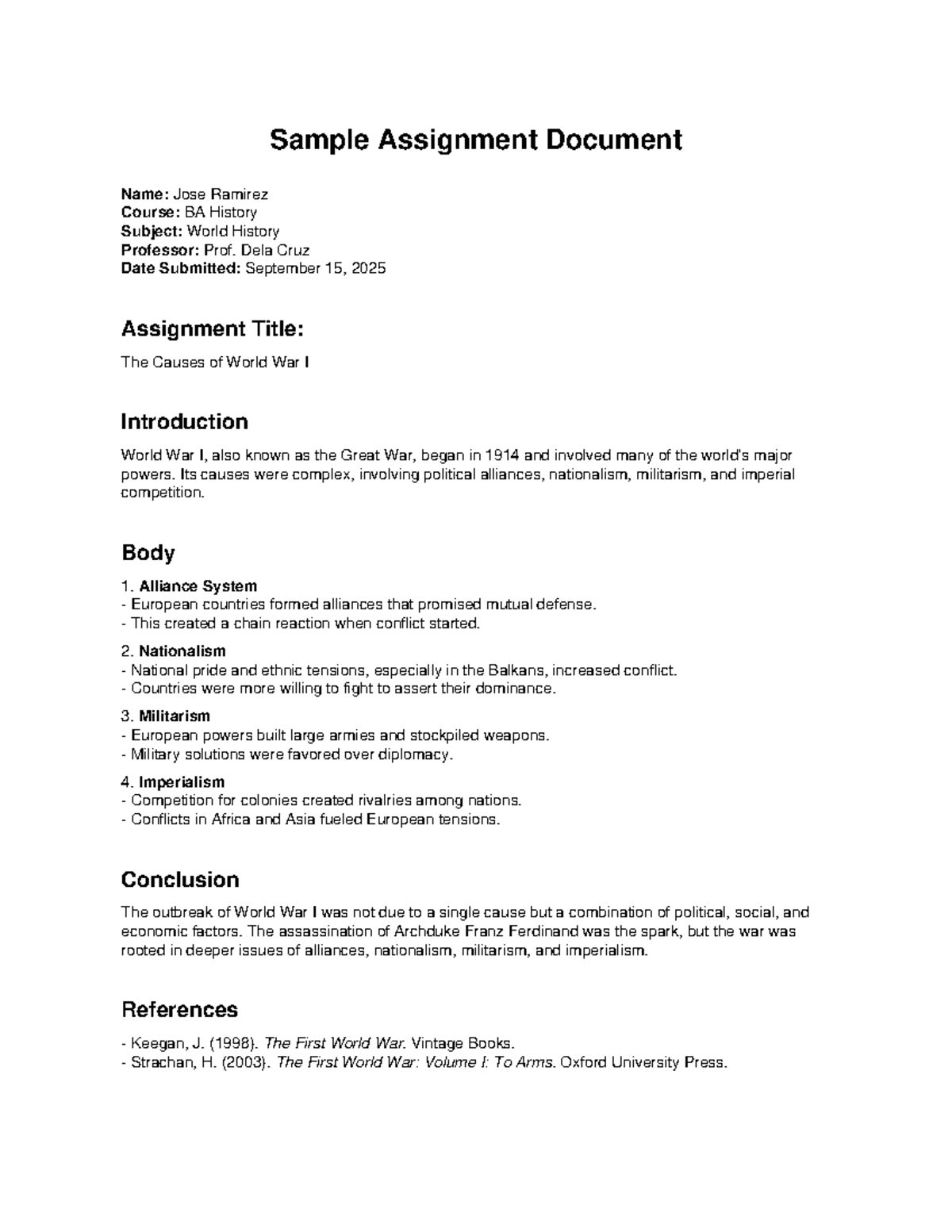 BA History Assignment: Causes of World War I Analysis - Studocu